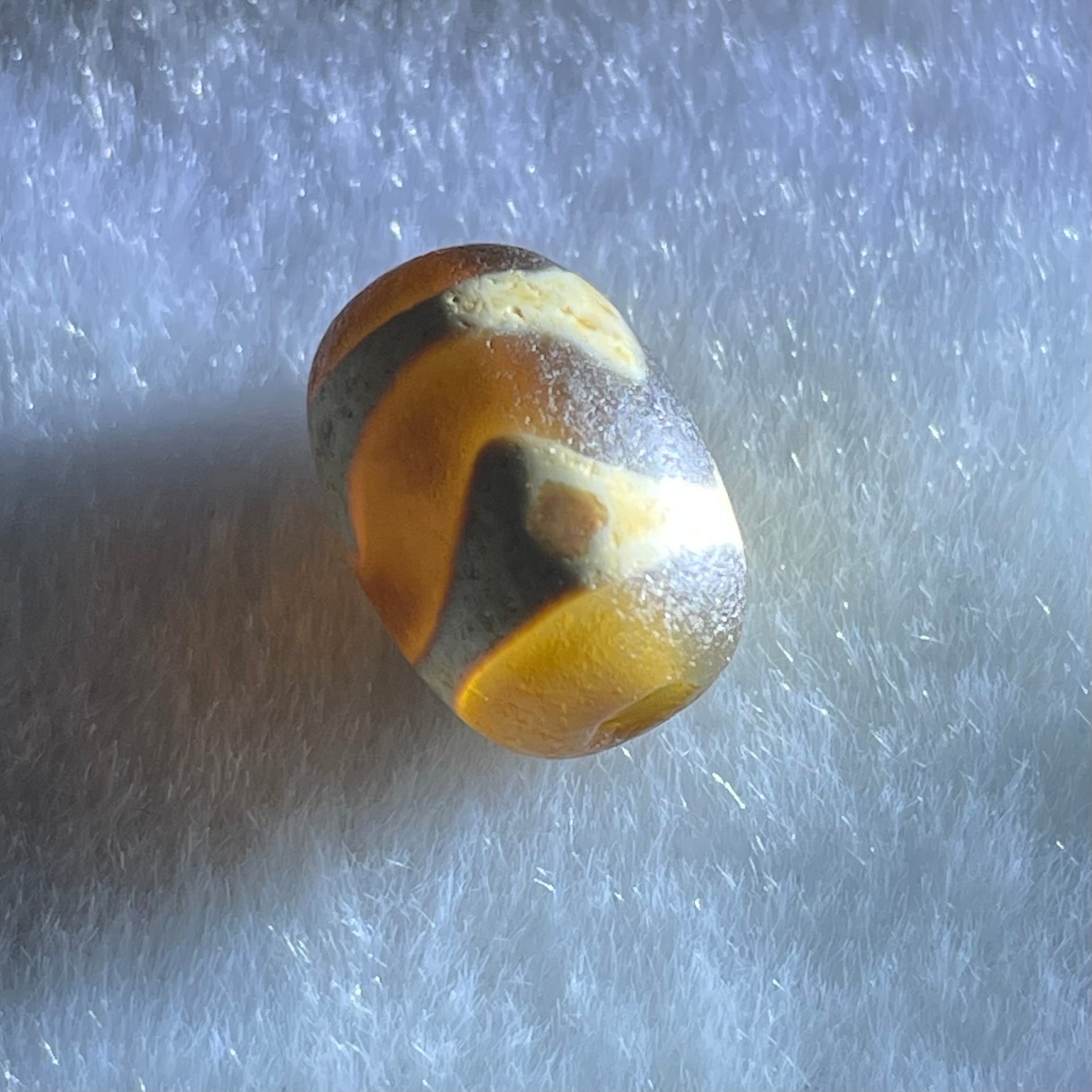 Natural Powerful Tibetan Old Oily Dark Brown Yellow Agate Tiger Tooth Daluo Dzi Bead Heavenly Master (Tian Zhu) 1.98g 13.7 by 9.8mm - Huangs Jadeite and Jewelry Pte Ltd