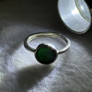 Type A Translucent Black Omphasite Jadeite Round Shape in S925 Sliver Ring (Adjustable Size) 1.51g 8.0 by 2.0mm - Huangs Jadeite and Jewelry Pte Ltd