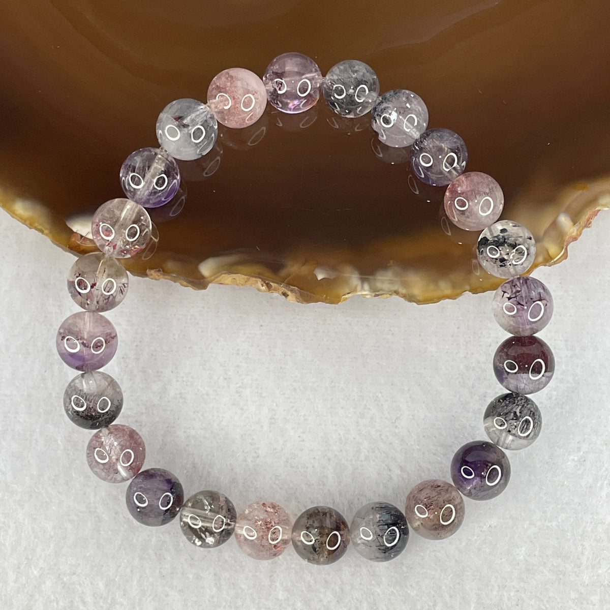 Certified Good Grade Natural Black Super 7 Crystal Beads Bracelet | 16cm Strand of 24 Beads 8.3mm (18.13g | Supreme Root Grounding, Manifestation & Aura Shield)