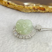 Type A Faint Green Milo Buddha with Crystals in S925 Sliver Pendant and Necklace 7.61g 16.2 by 16.2 by 8.5mm - Huangs Jadeite and Jewelry Pte Ltd