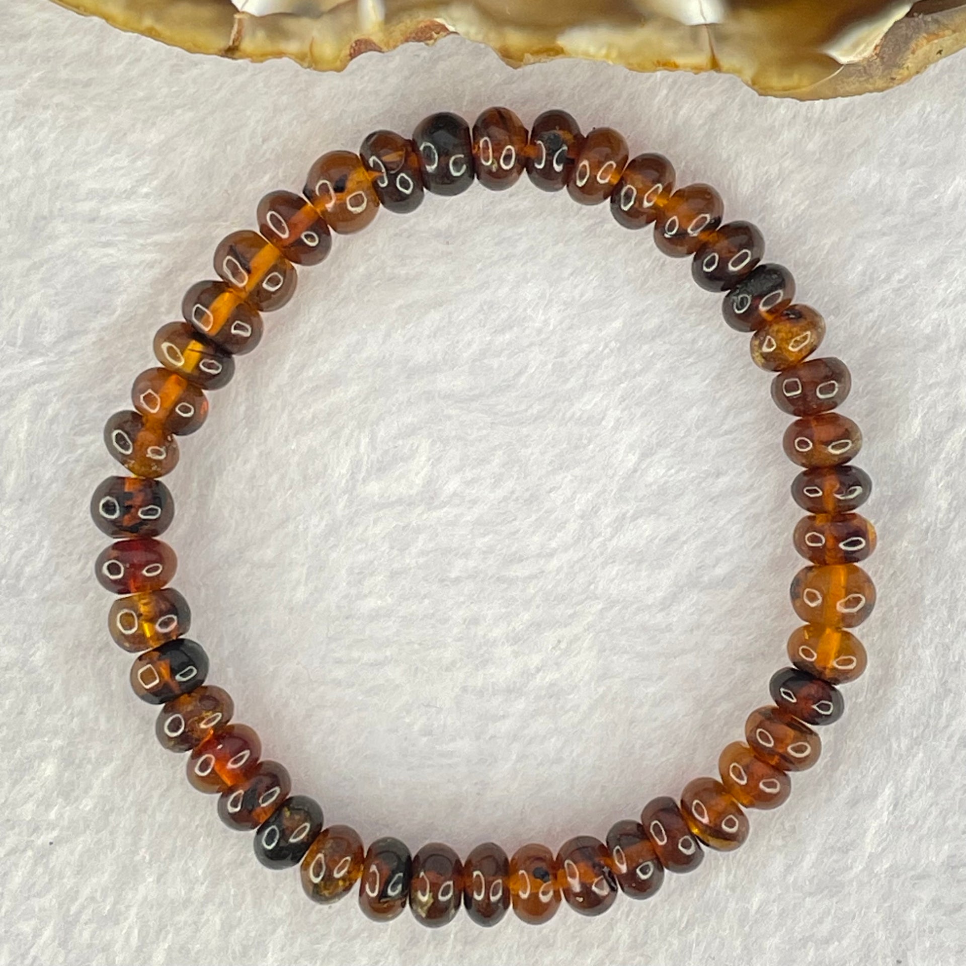 Natural Dark Brownish Yellow Medicine Amber Beads Bracelet 天然抚顺药珀手链 4.29g 14.5cm 6.5mm 43 Beads - Huangs Jadeite and Jewelry Pte Ltd