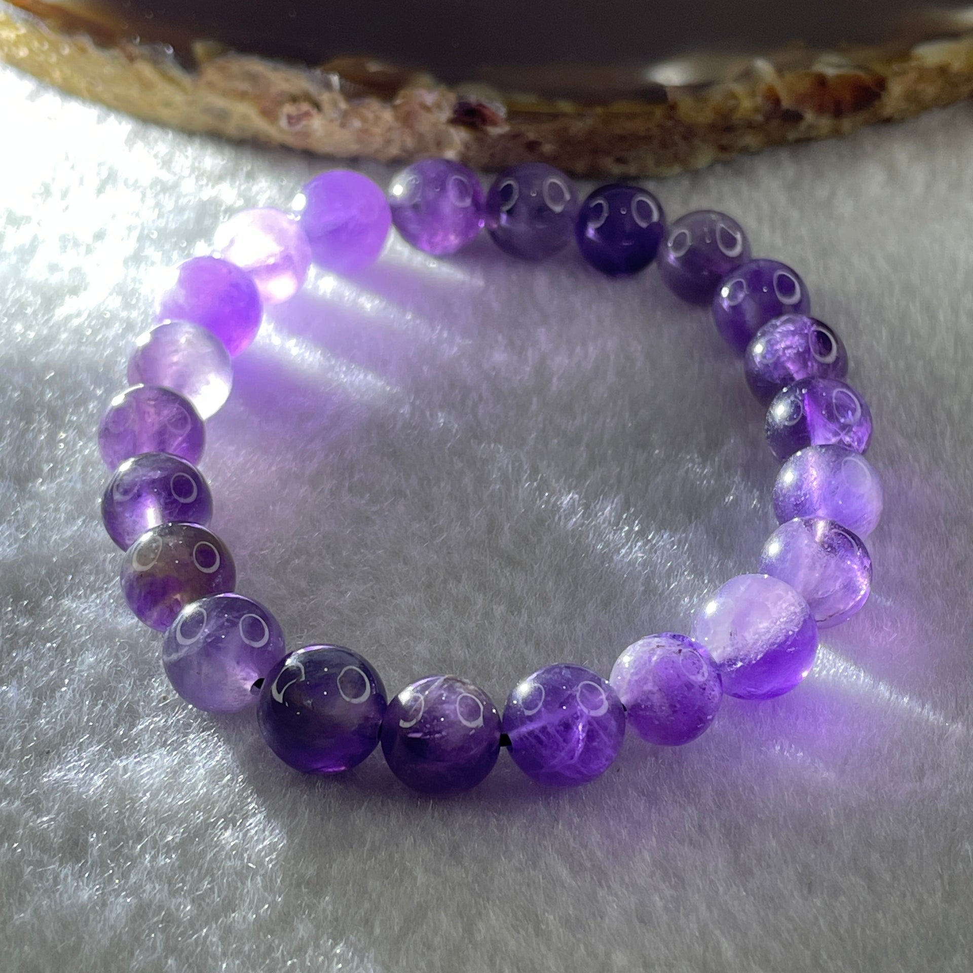 Natural Amethyst Quartz Beads Bracelet 17.90g 15cm 8.9mm 22 Beads - Huangs Jadeite and Jewelry Pte Ltd