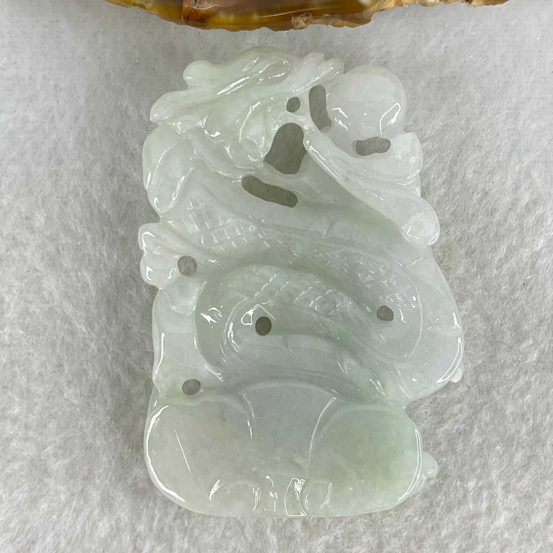 Type A Light Green with Lavender Jadeite Sun Wu Kong with Dragon Pendant 26.42g 52.8 by 36.3 by 36.2mm - Huangs Jadeite and Jewelry Pte Ltd
