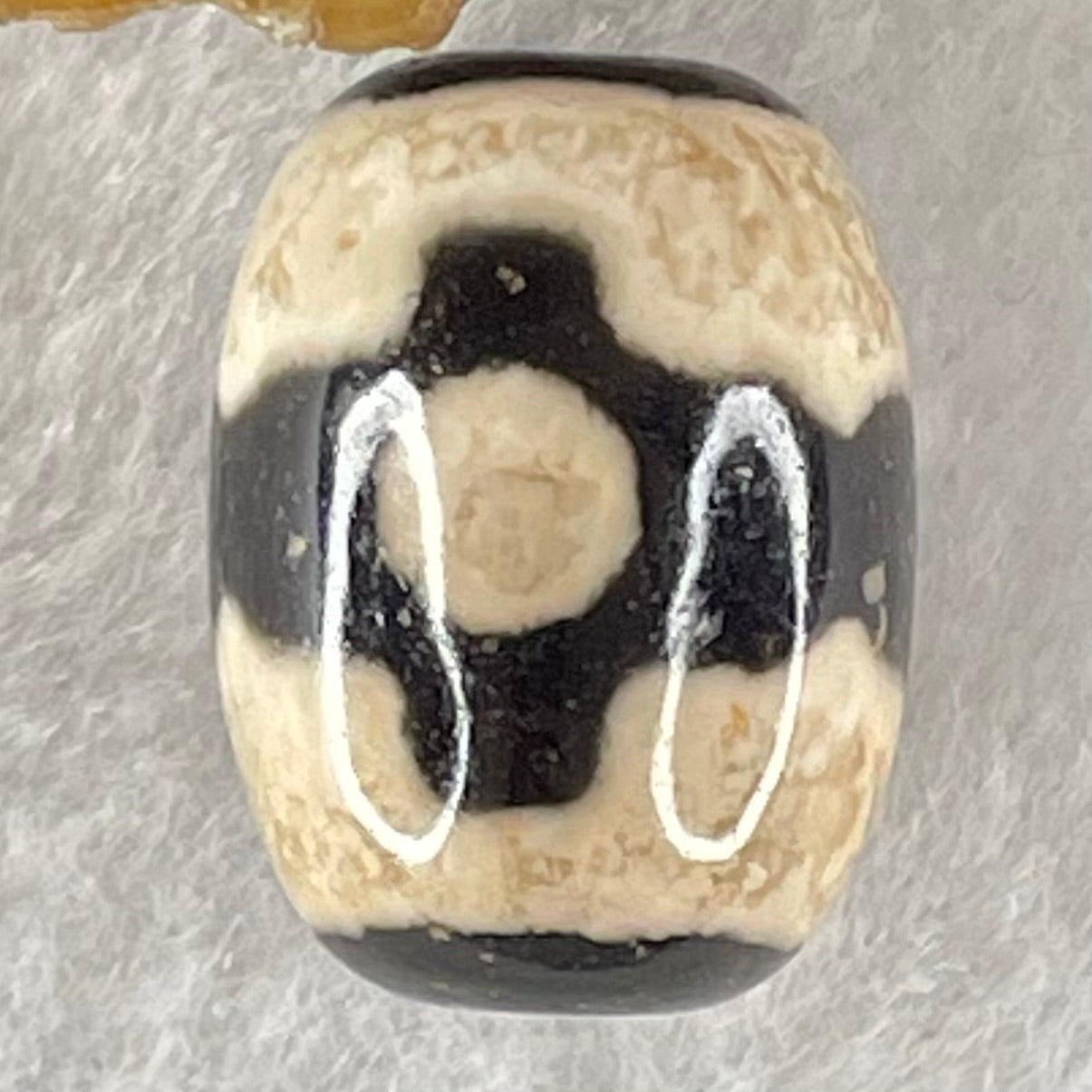 Natural Powerful Tibetan Old Oily Dark Brown With White Agate 3 Eyes Dzi Bead Heavenly Master (Tian Zhu) 三眼天诛 4.97g 17.8 by 13.4mm - Huangs Jadeite and Jewelry Pte Ltd
