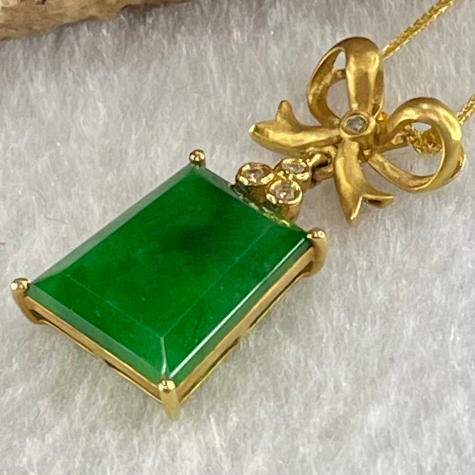 Type A Old Mine Spicy Green Jadeite with Diamonds in 18K Yellow Gold Necklace 2.42g 11.6 by 9.5 by 2.2mm 40cm - Huangs Jadeite and Jewelry Pte Ltd
