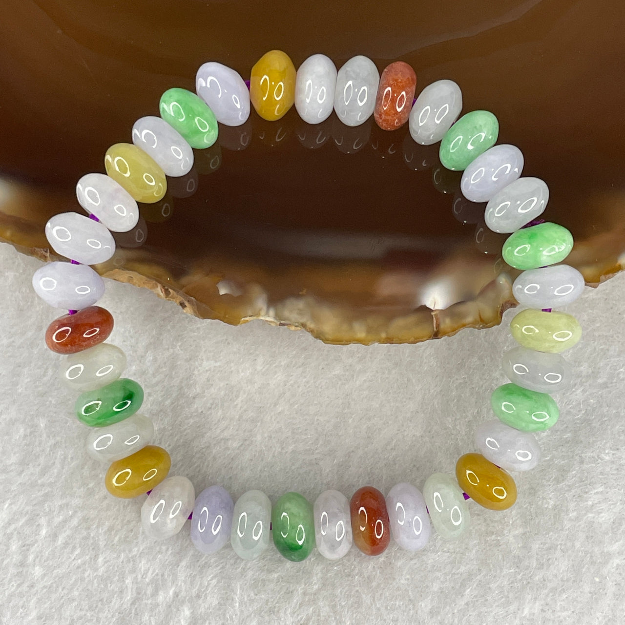Certified Type A Multi-Color Jadeite Bracelet | Natural Multi-Treasure Donut & Abacus Beads (24.57g, 15cm, 8.7mm)