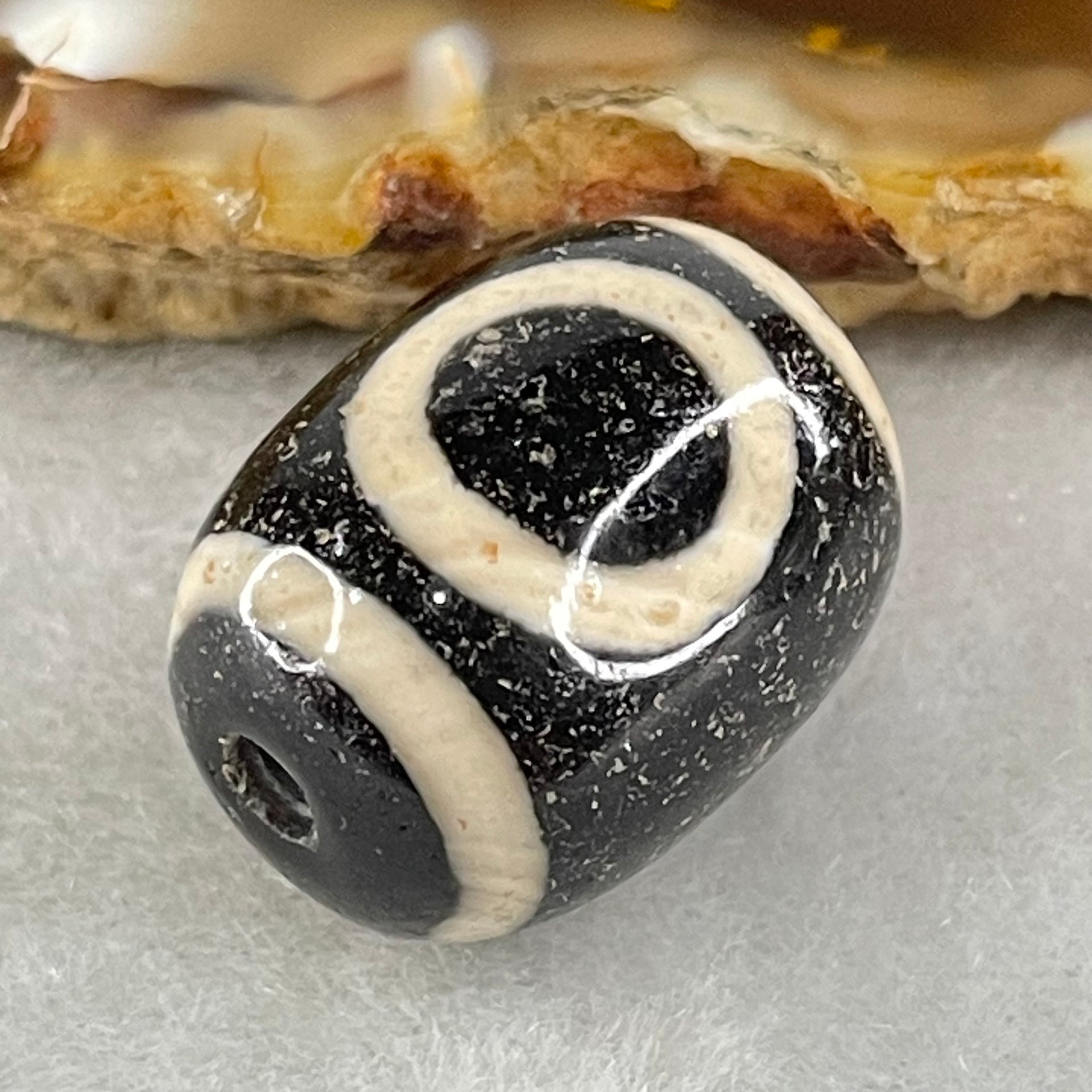 Natural Powerful Tibetan Old Oily Agate 1 Eye With Swastika Dzi Bead (Hotu Dzi) 4.91g by 17.5 by 16.6mm - Huangs Jadeite and Jewelry Pte Ltd