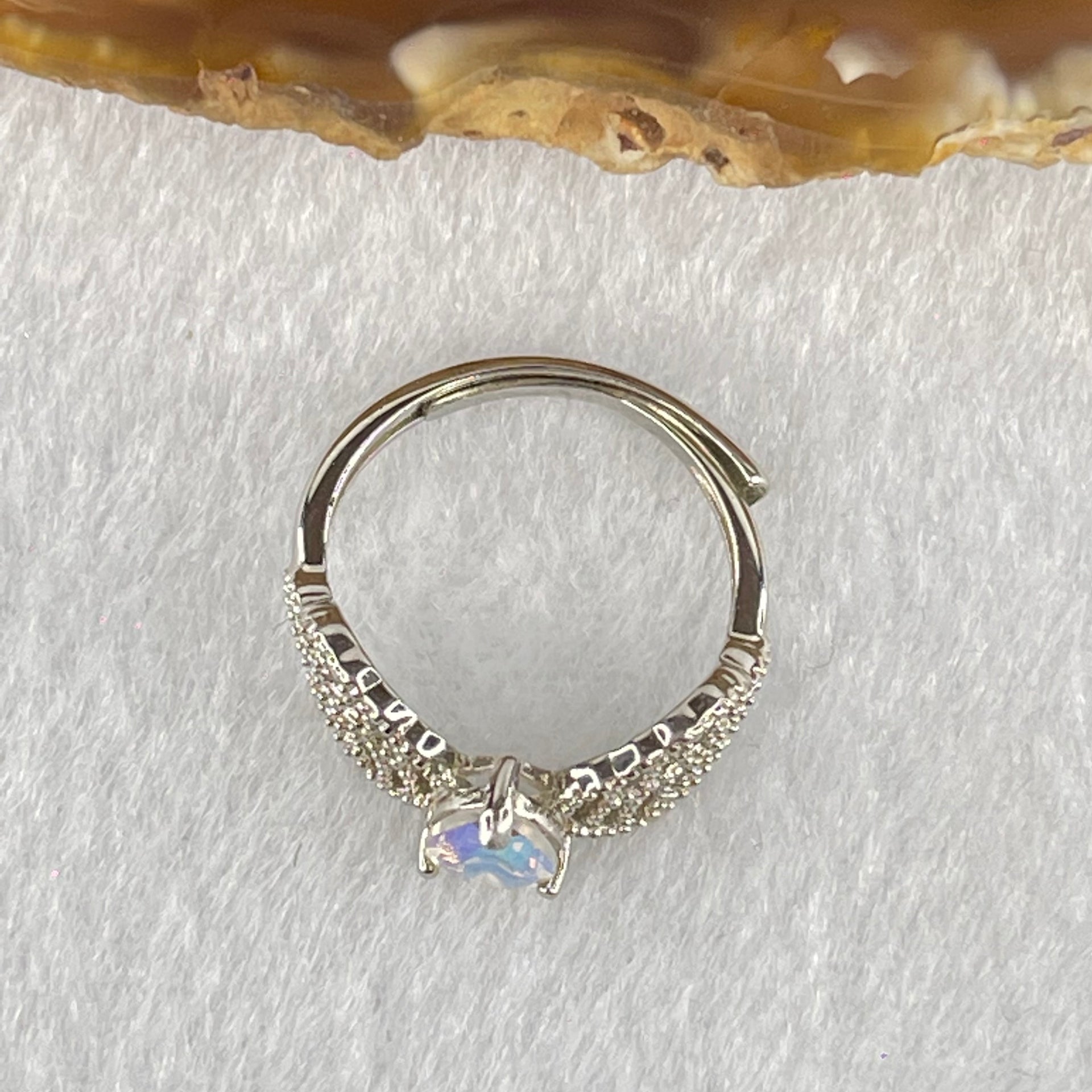 Rainbow Cubic Zirconia with Crystals In S925 Sliver Ring (Adjustable Size) 1.63g 5.2 by 5.5 by 3.2mm - Huangs Jadeite and Jewelry Pte Ltd