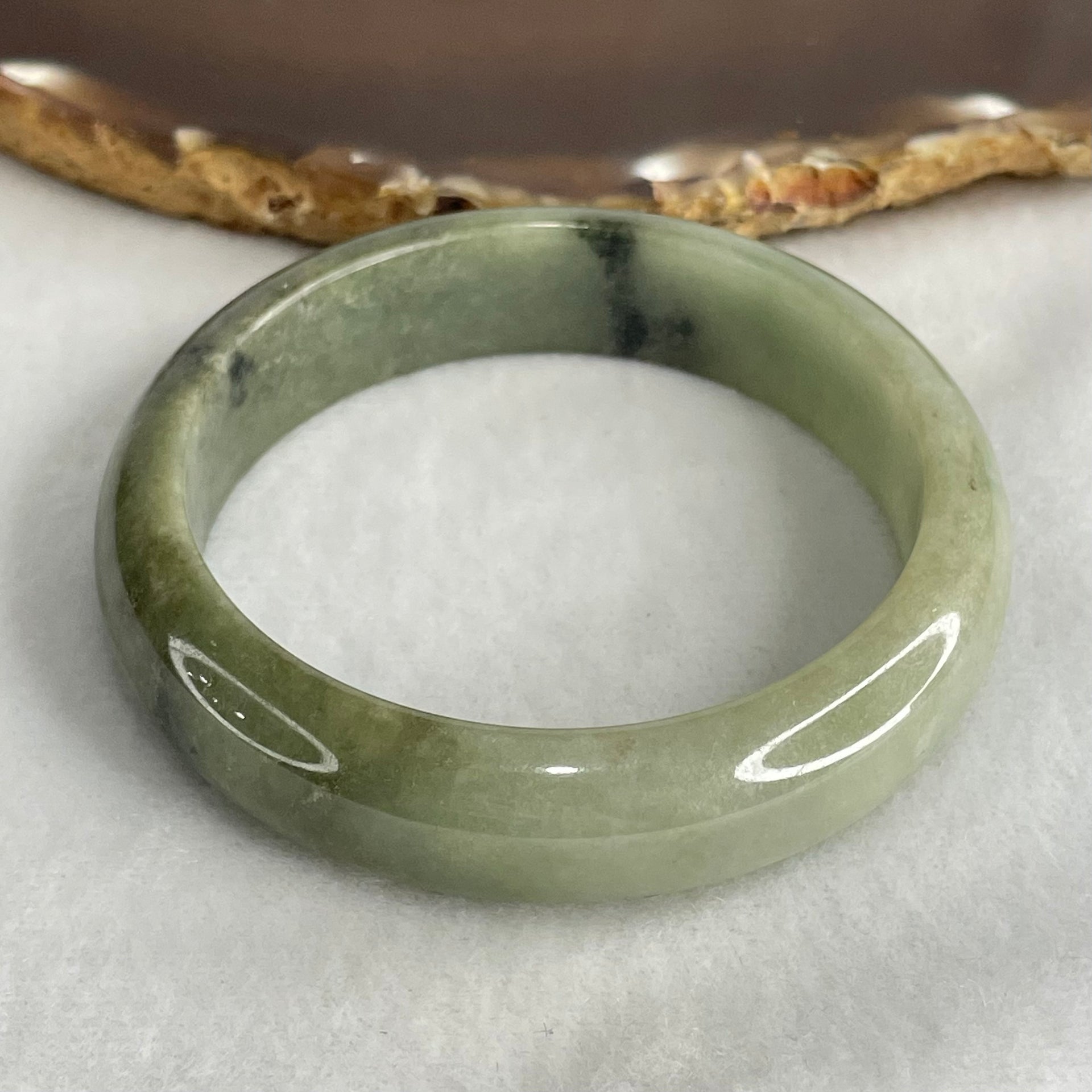 Type A Light to Dark Green Jadeite Bangle 56.80g Inner Diameter 55.7mm 14.2 by 7.8mm (Slight Internal Line) - Huangs Jadeite and Jewelry Pte Ltd