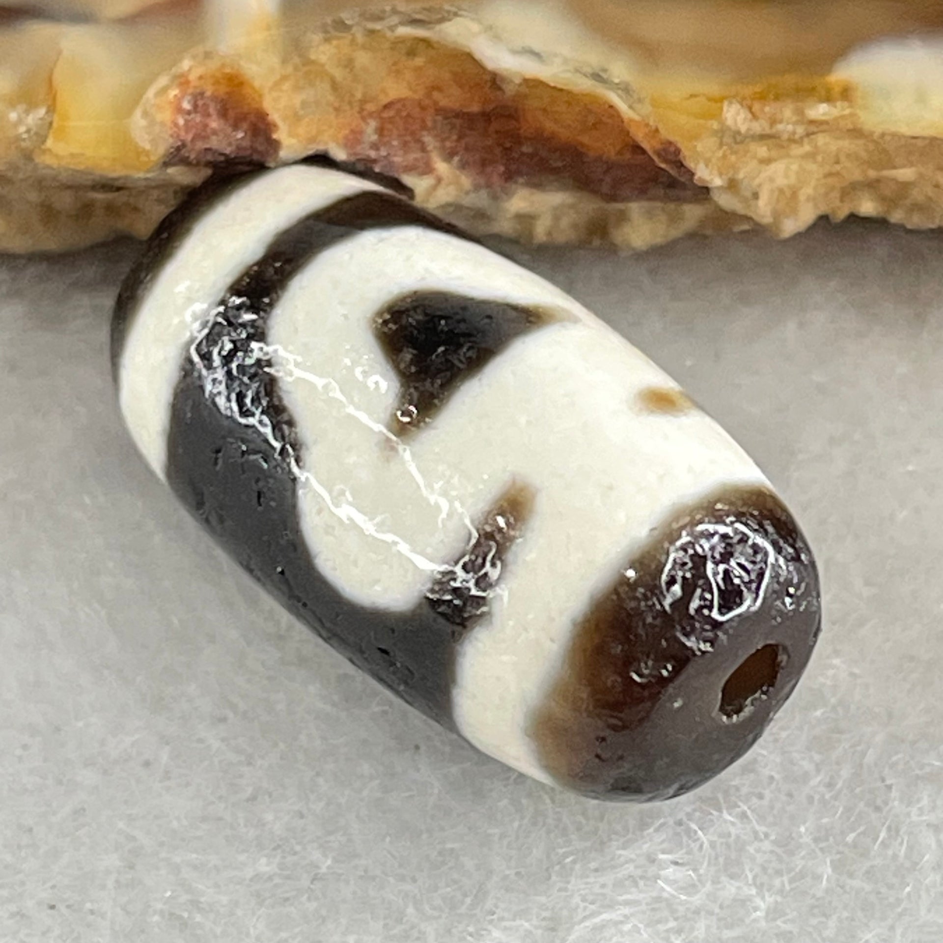Natural Powerful Tibetan Old Oily Agate Double Bodhi Tree Bead Heavenly Master (Tian Zhu) 3.09g 1.92 by 10.0mm - Huangs Jadeite and Jewelry Pte Ltd
