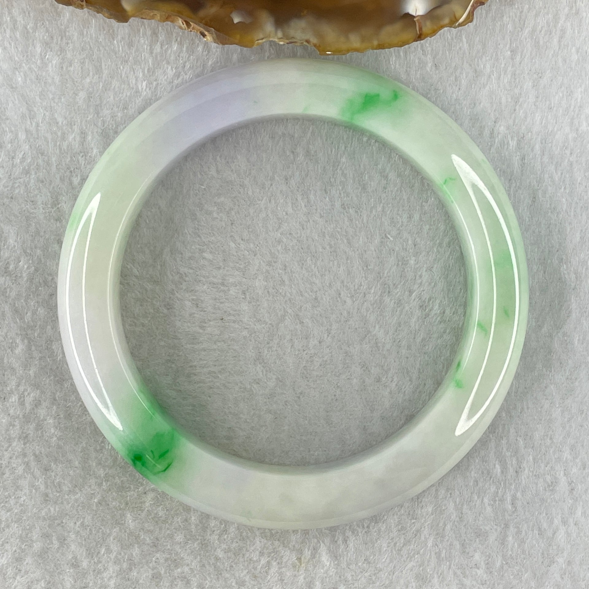 Rare Type A Natural Light Green with Lavender and Imperial Green Patches Jadeite Bangle 53.15g Inner Diameter 52.8mm 11.3 by 9.2mm (Internal Lines) - Huangs Jadeite and Jewelry Pte Ltd