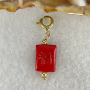 Natural Red Cinnabar Fu Blessing Charm 1.20g 12.2 by 8.8 by 3.9mm - Huangs Jadeite and Jewelry Pte Ltd
