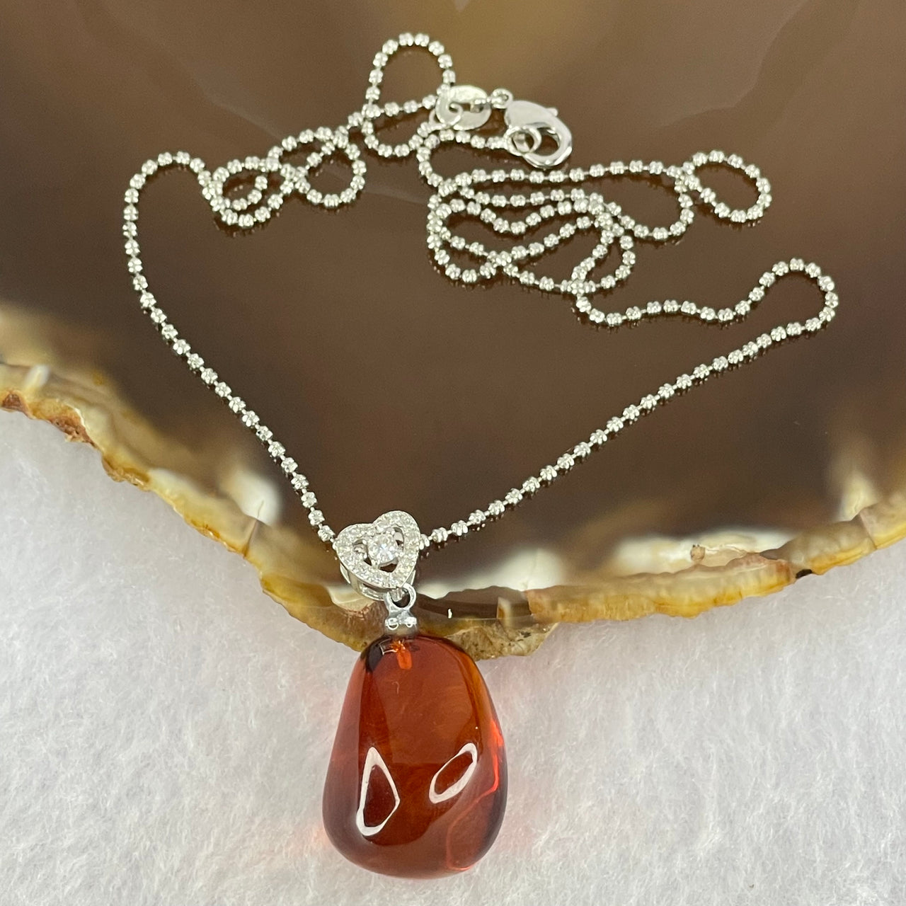 Natural Blood Red Amber Pendant in S925 Sliver Necklace 6.22g 21.6 by 15.6 by 14.9mm - Huangs Jadeite and Jewelry Pte Ltd