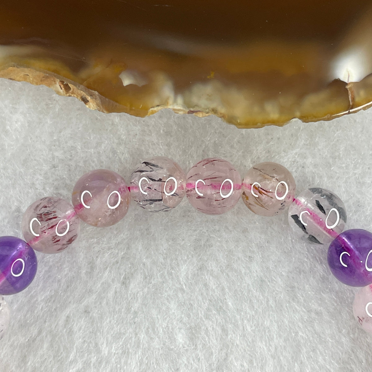 Certified Above Average Grade Natural Super 7 Crystal Beads Bracelet | 7.3mm Dainty Sacred 7-Mineral Synergy Power (13.15g | 15.5cm Petite Wrist Sizing | 26 Beads)