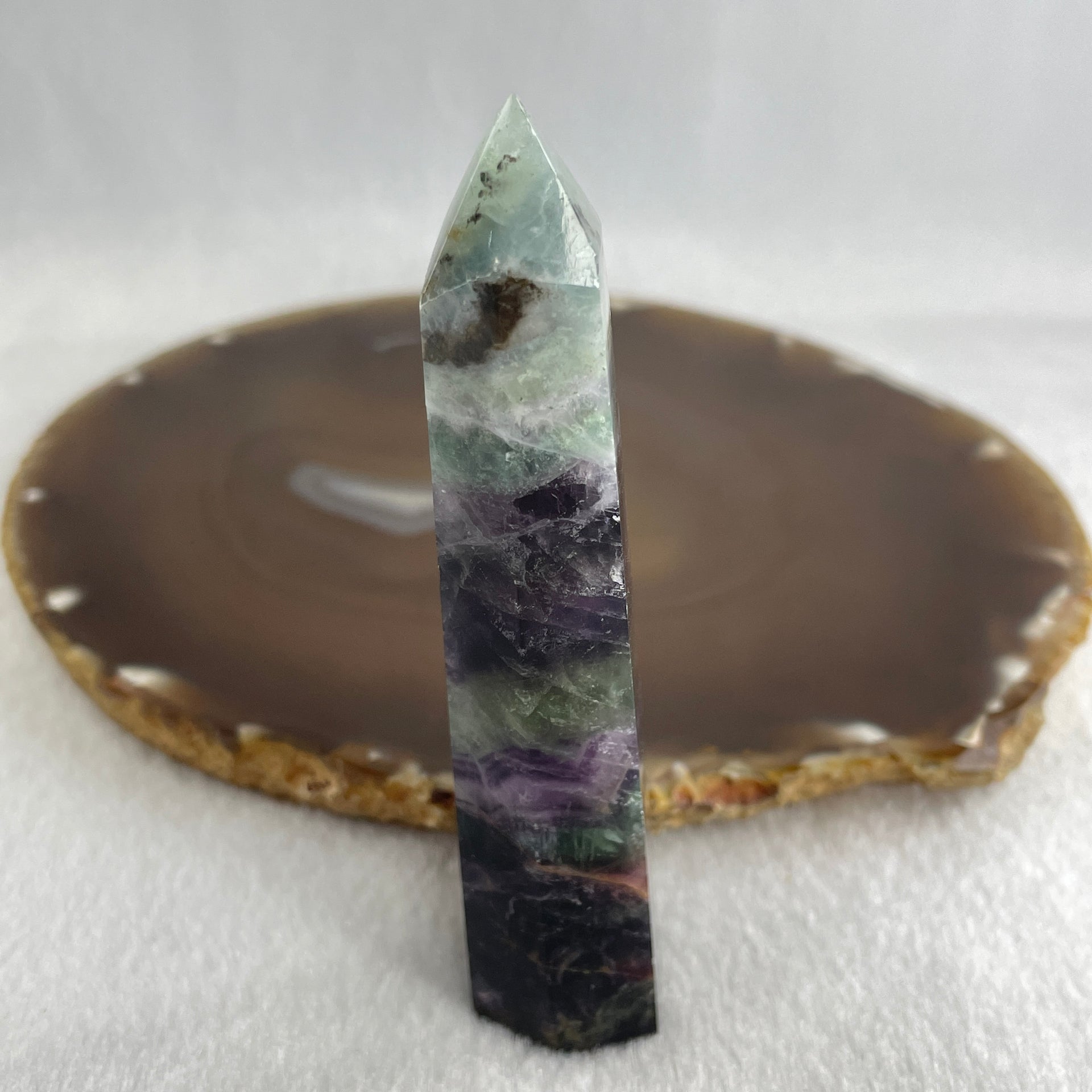 Natural Green and Purple Fluorite Quartz Tower Display 81.81g 95.0 by 25.3 by 19.3mm - Huangs Jadeite and Jewelry Pte Ltd