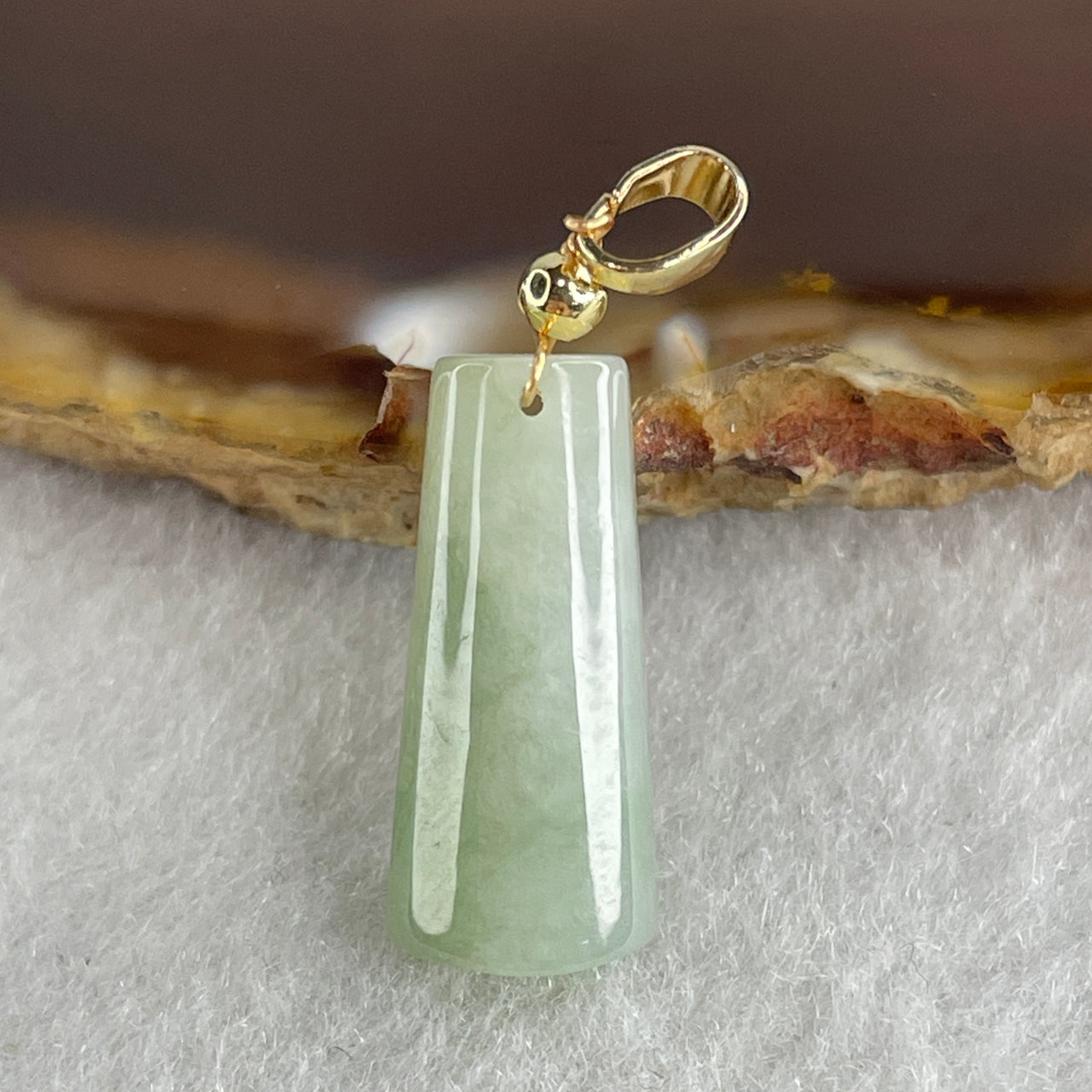 Type A Faint Green with Green Patches Jadeite Wu Shi Pai Pendant 2.46g 19.9 by 8.9 by 5.5mm - Huangs Jadeite and Jewelry Pte Ltd