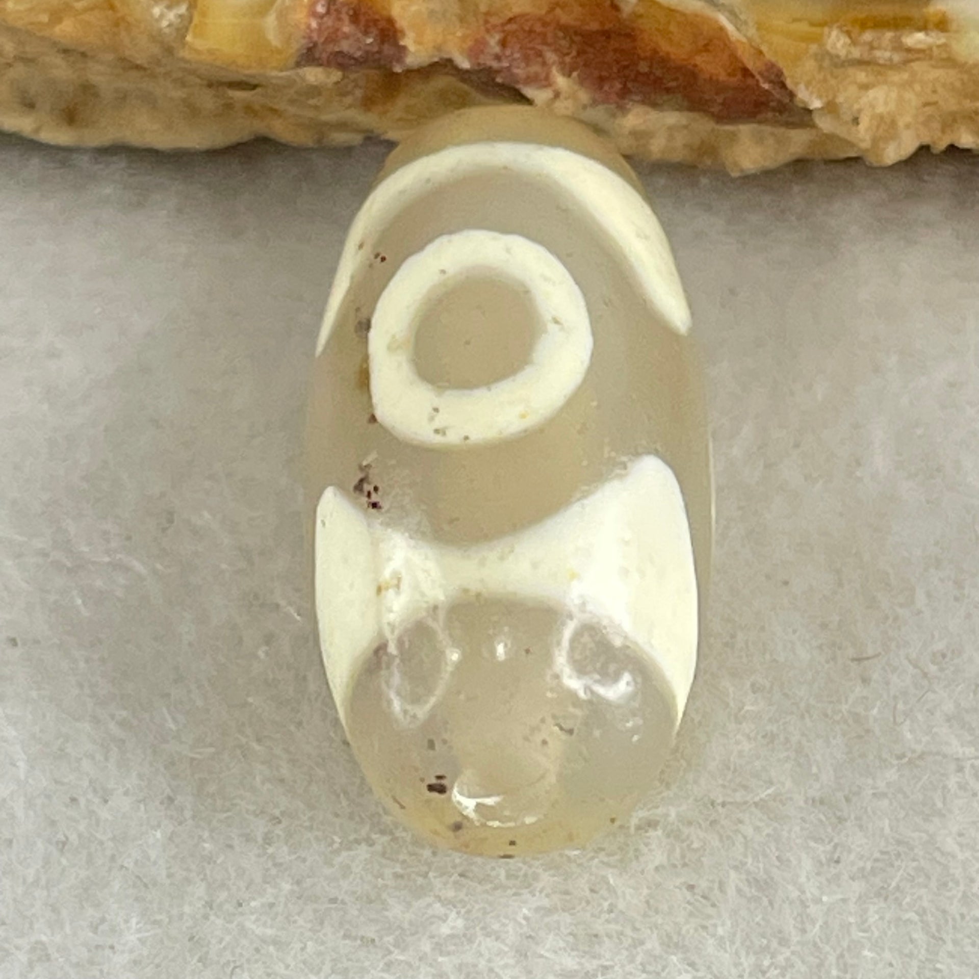 Natural Powerful Tibetan Old Oily Agate 3 Eyes Dzi Bead Heavenly Master (Tian Zhu) 三眼天诛 3.09g 20.2 by 10.2mm - Huangs Jadeite and Jewelry Pte Ltd