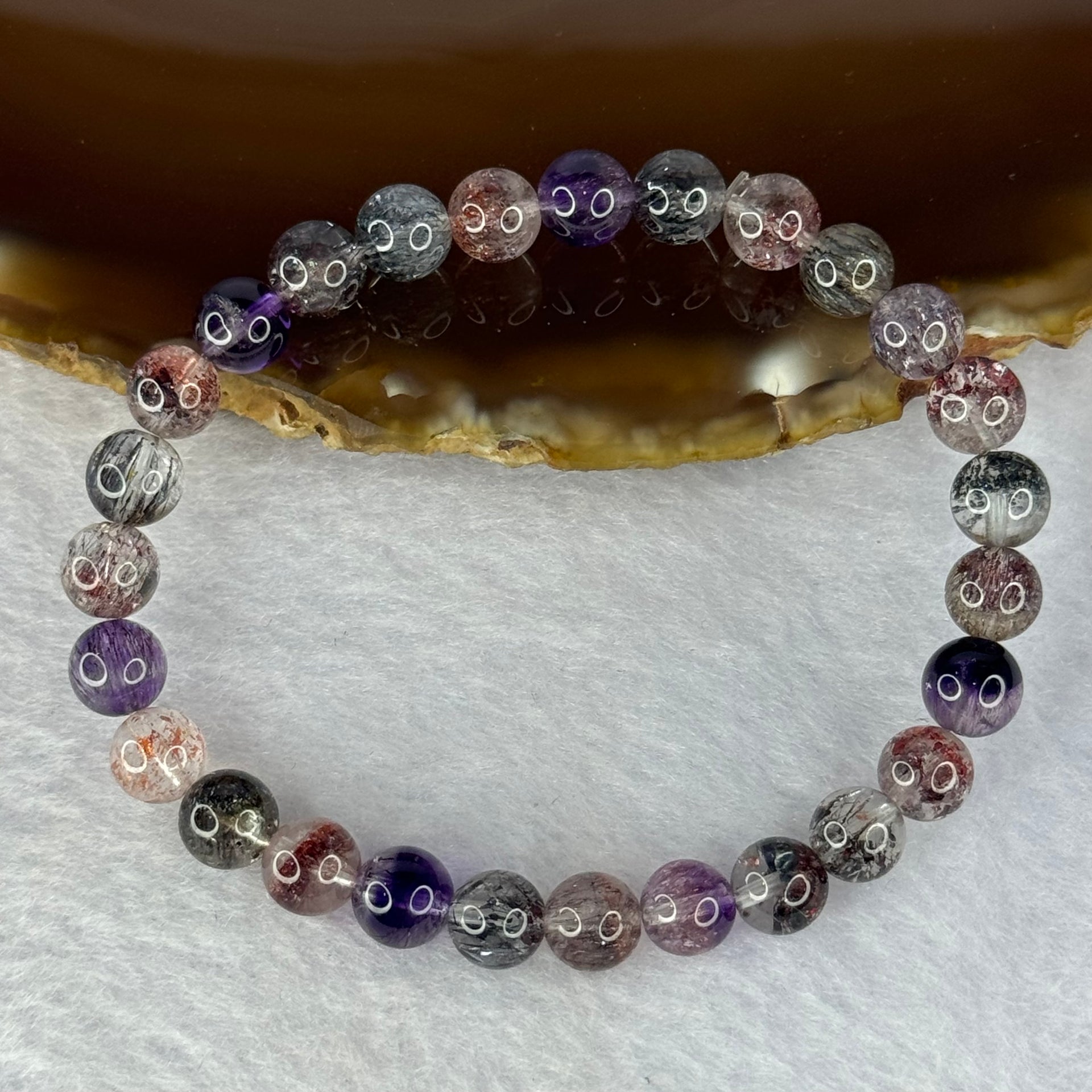 Very Good Grade Natural Transparent Bright Super 7 Beads Bracelet 非常好的等级天然透明深彩色超级七珠手链 10.84g 15cm 6.8mm 27 Beads - Huangs Jadeite and Jewelry Pte Ltd