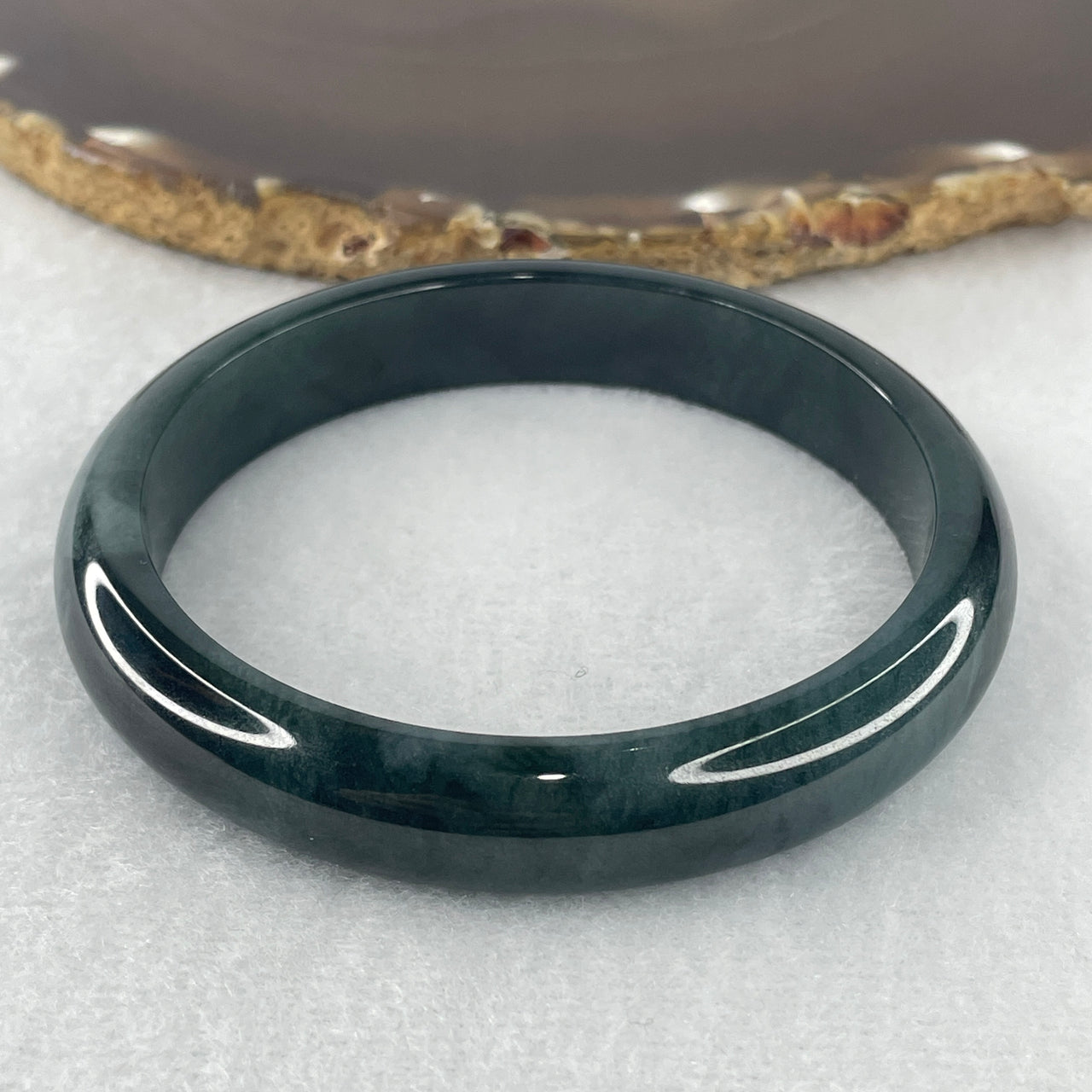 Certified Natural Type A Dark Blueish-Green Jadeite Bangle | Premium Round Court Silhouette | "Deep Horizon" Executive Command & Auric Shielding Bangle (51.93g 11.6x7.7mm | 61.2mm | Close to Perfect)