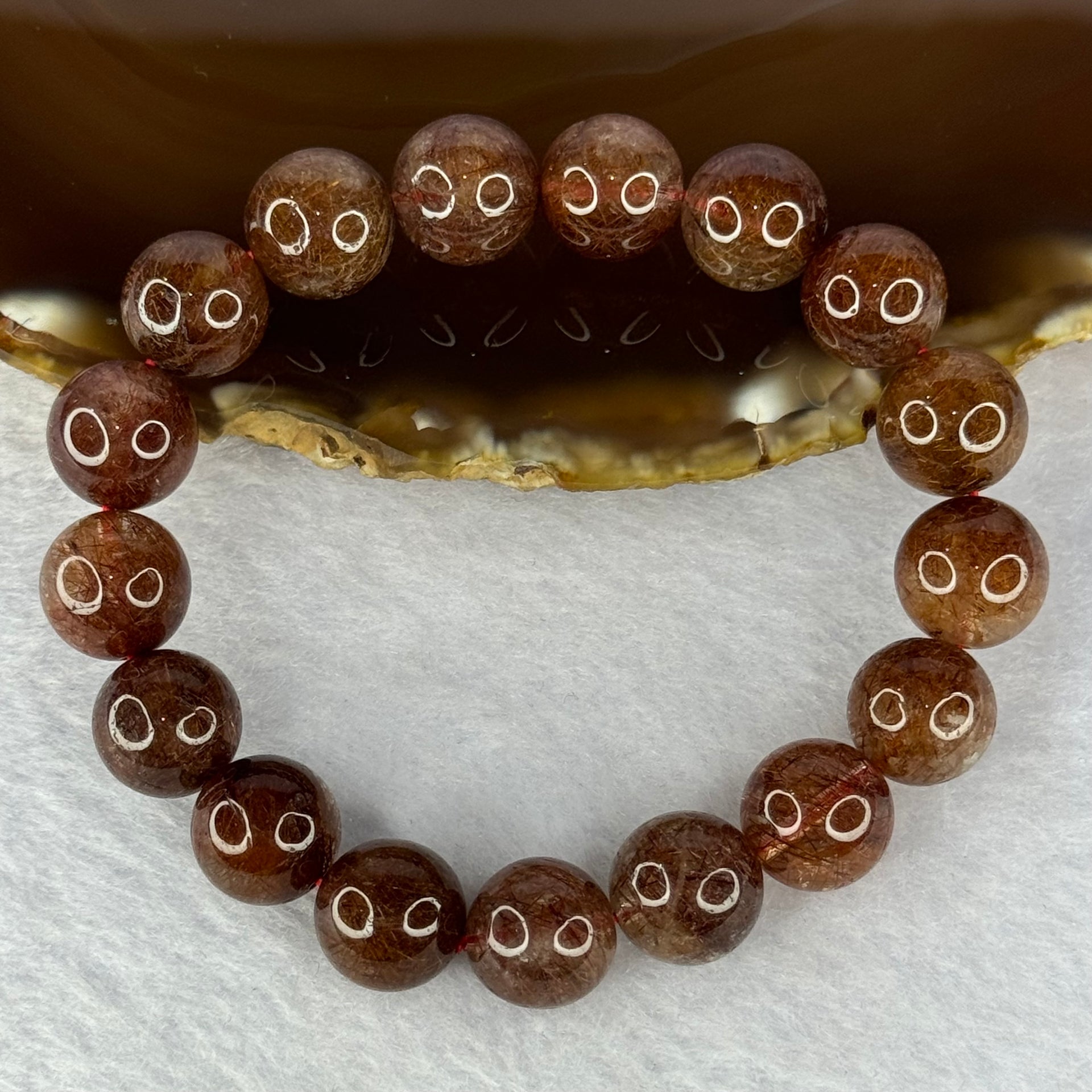 Natural Copper Rutilated Quartz Beads Bracelet 天然銅髮晶手镯 37.22g 17cm 11.8mm 17 Beads - Huangs Jadeite and Jewelry Pte Ltd