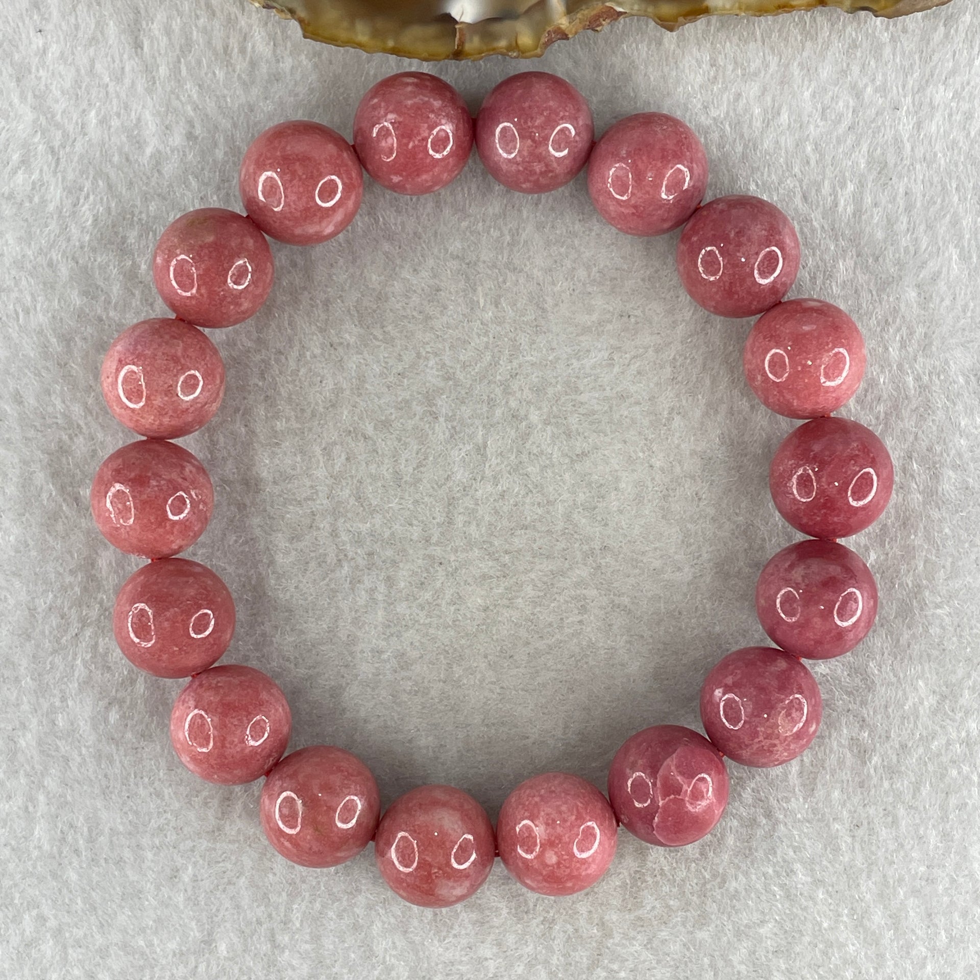 Natural Dark Pink Rhodonite Beads Bracelet 52.79g 18cm 12.0mm 18Beads - Huangs Jadeite and Jewelry Pte Ltd