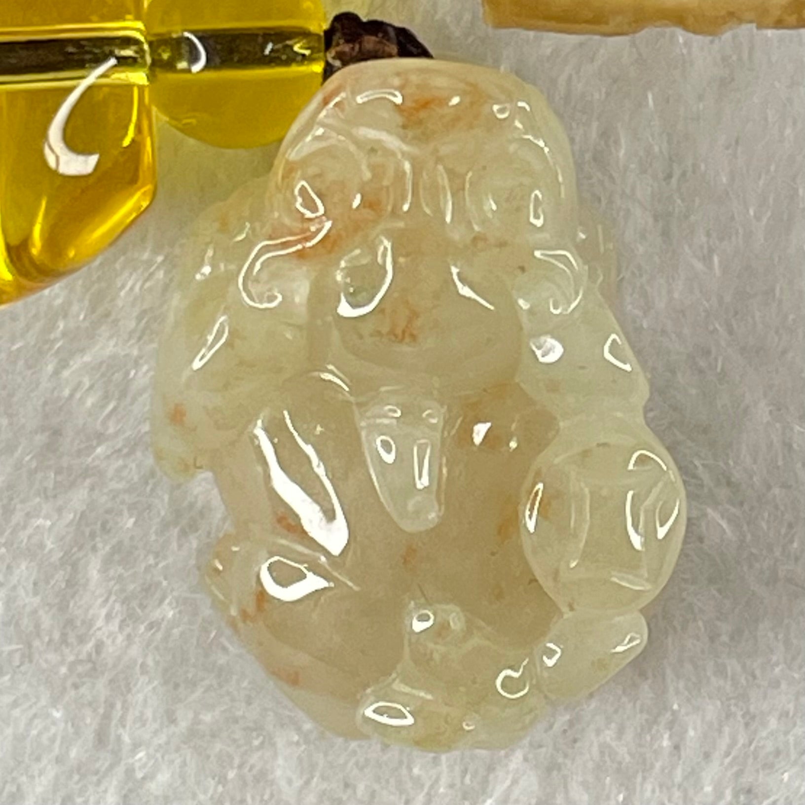 Type A Faint Yellow with Reddish Brown Spots Jadeite Male Pixiu Charm 8.27g 22.5 by 16 by 12.2mm - Huangs Jadeite and Jewelry Pte Ltd