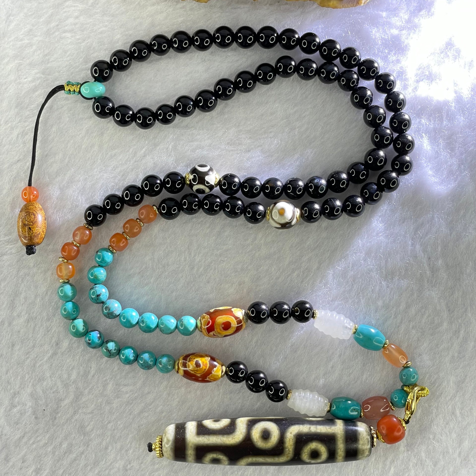 Muti Treasure with Powerful Tibetan Old Oily Agate Mix Dzi Beads Necklace (3 Eye and 9 Eye) 49.72g 60cm 56.2 by 12.8 Bead 12.3 by 8.3mm 2 Beads 8.3mm 2 Beads - Huangs Jadeite and Jewelry Pte Ltd