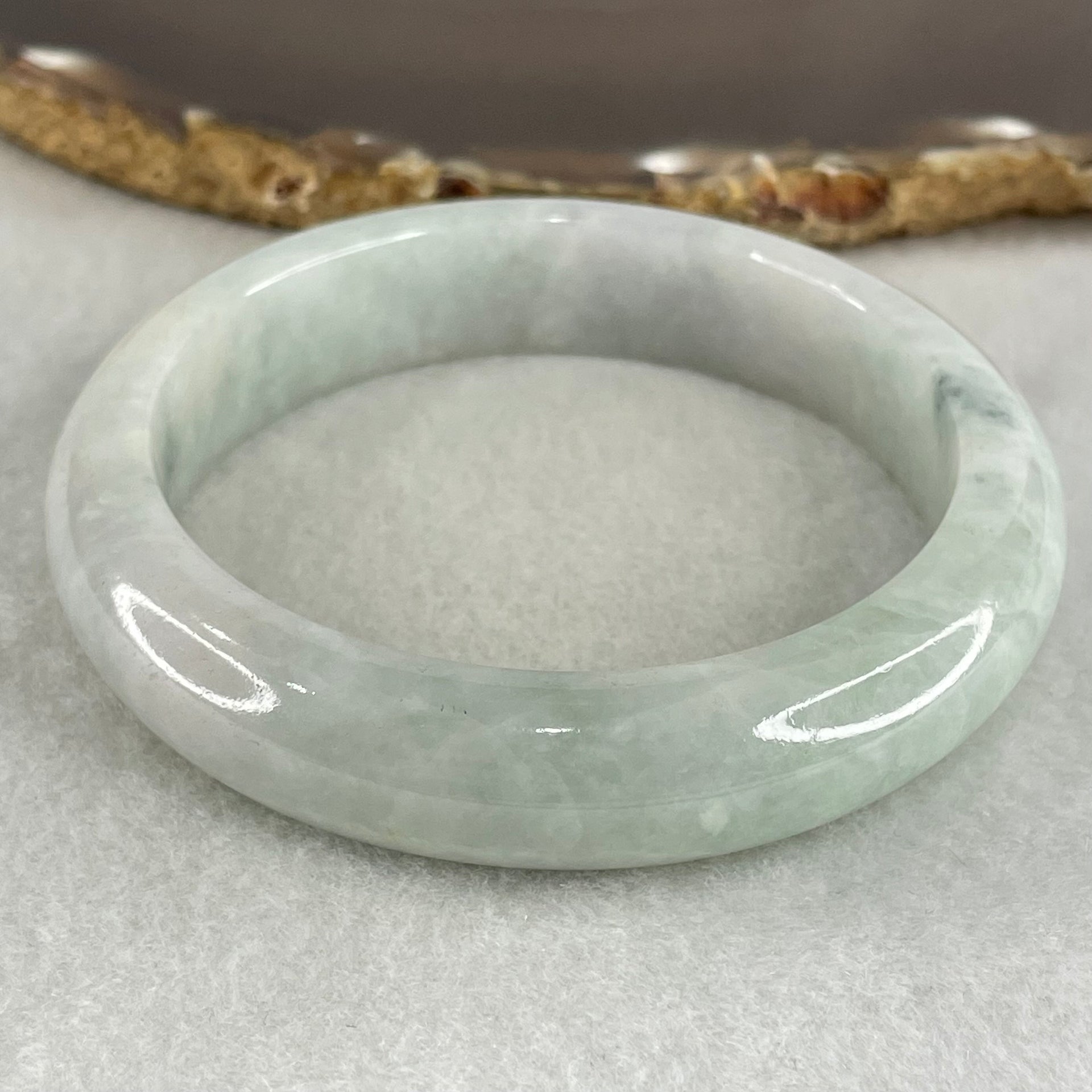 Type A Light Green Light Lavender Jadeite Bangle 65.83g Inner Diameter 57.6mm 13.5 by 9.8mm (Internal Line) - Huangs Jadeite and Jewelry Pte Ltd