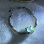 Type A Icy Blueish Green Jadeite Cabochon With Crystals in S925 Sliver Bracelet 5.02g 7.6 by 4.0mm - Huangs Jadeite and Jewelry Pte Ltd