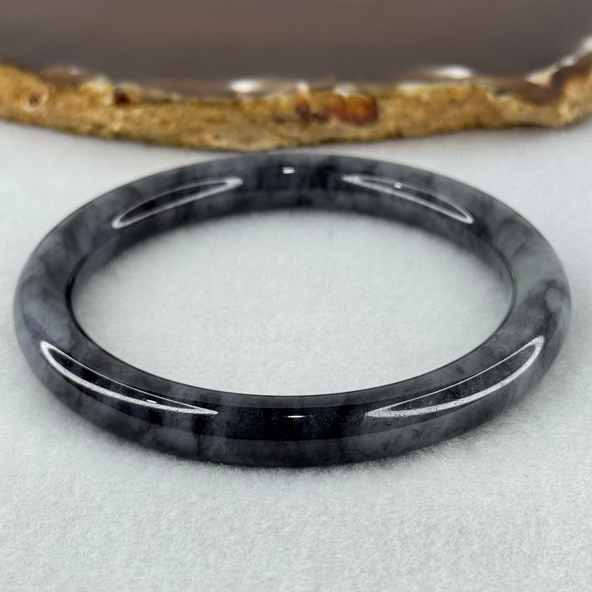 Type A Wuji Black Grey Jadeite Bangle Internal Diameter 55.2mm 34.32g 8.1 by 8.2mm (Very Slight Internal Line) - Huangs Jadeite and Jewelry Pte Ltd