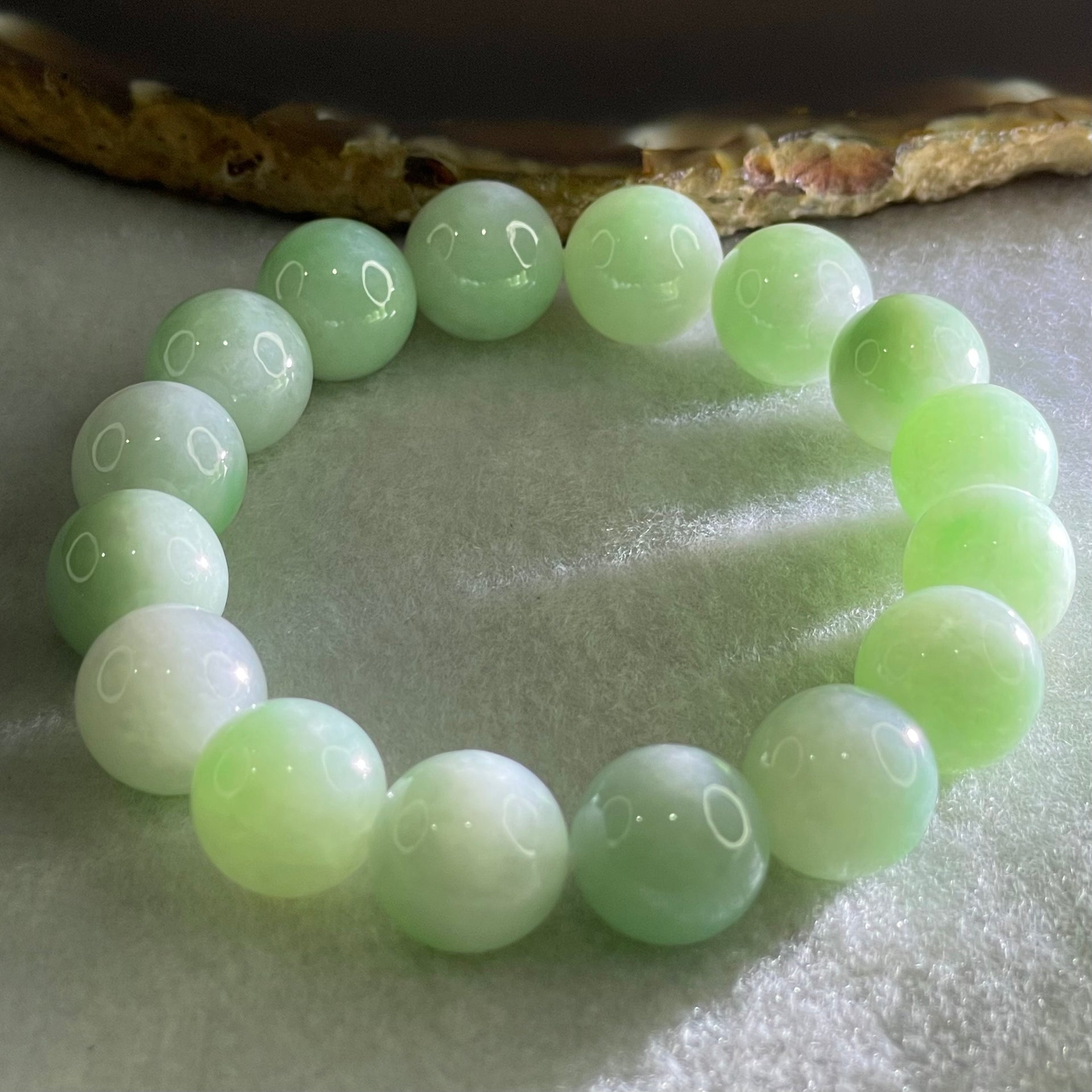 Type A Light Green Jadeite Beads Bracelet 54.51g 16cm 12.7mm 16 Beads - Huangs Jadeite and Jewelry Pte Ltd