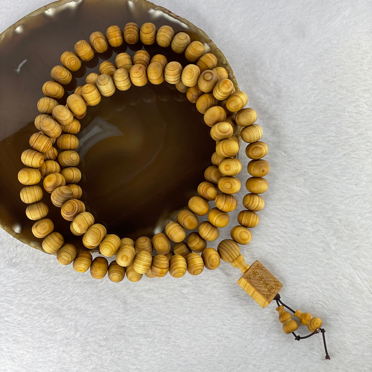 Natural High Oil Yabai 高油崖柏 Wood Beads Necklace 56.86g 12.1 mm 108 Beads 12.5 mm 1 Bead / Pendant 19.6 by 16.1 by 6.4 mm - Huangs Jadeite and Jewelry Pte Ltd