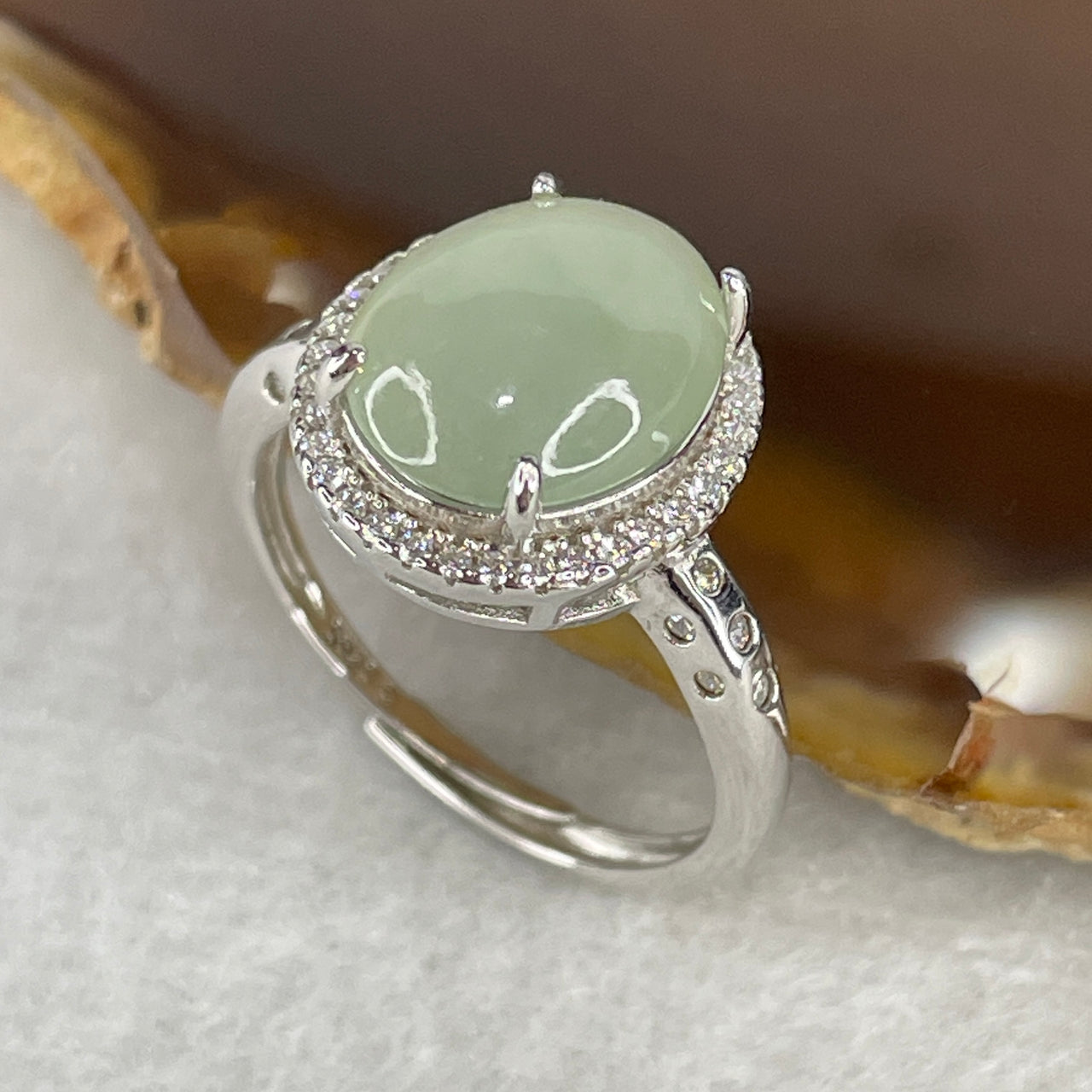 Type A Semi-Icy Light Green Jadeite Statement Ring | Volumetric Cushion Cabochon | Solid S925 Sterling Silver Setting | Smart Adjustable Sizing (3.58g 12.1x9.7x5.0mm)