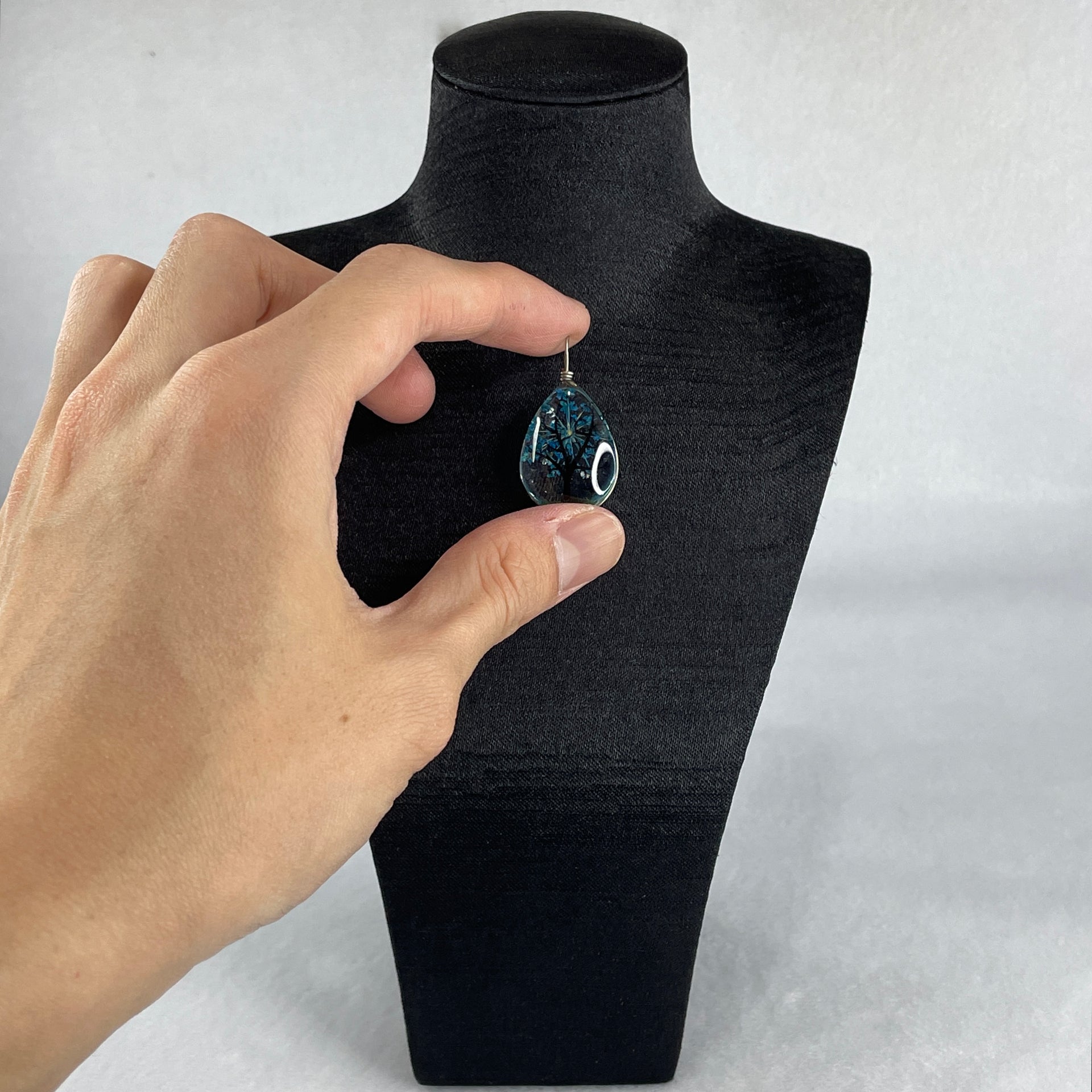 Man Made Bule with Brown Glass Tree Charm 5.11g 24.8 by 18.0 by 9.8mm - Huangs Jadeite and Jewelry Pte Ltd