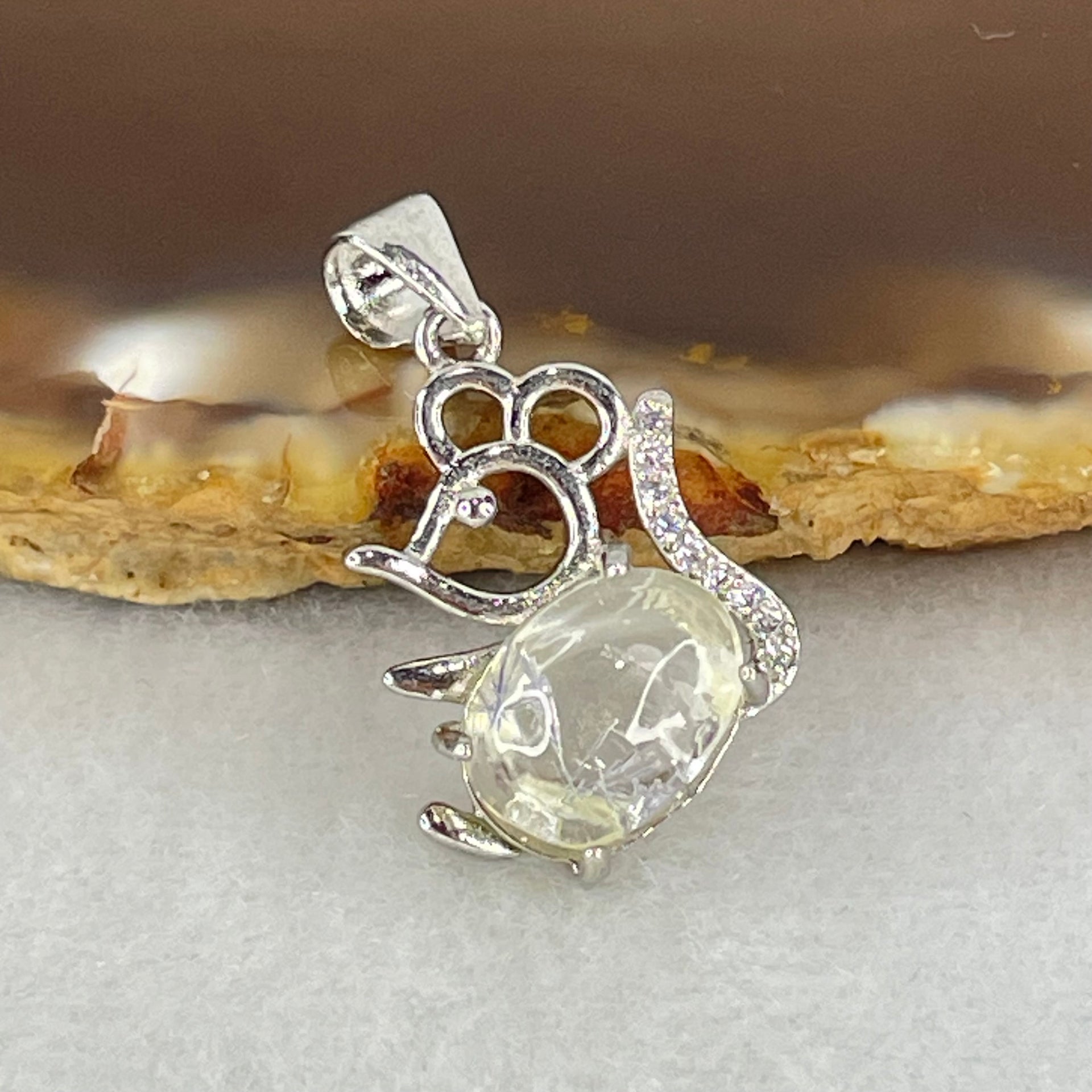 Above Average Grade Rare Natural Blue Dumortierite Rutilated Quartz in S925 Rat Pendant 1.63g 9.9 by 7.1 by 5.5mm - Huangs Jadeite and Jewelry Pte Ltd