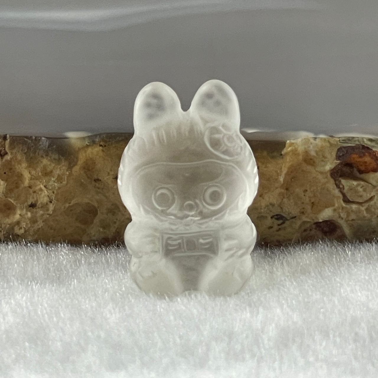 Natural Matt Clear Quartz Labubu Charm Display 3.15g 8.8 by 12.3 by 10.1mm - Huangs Jadeite and Jewelry Pte Ltd