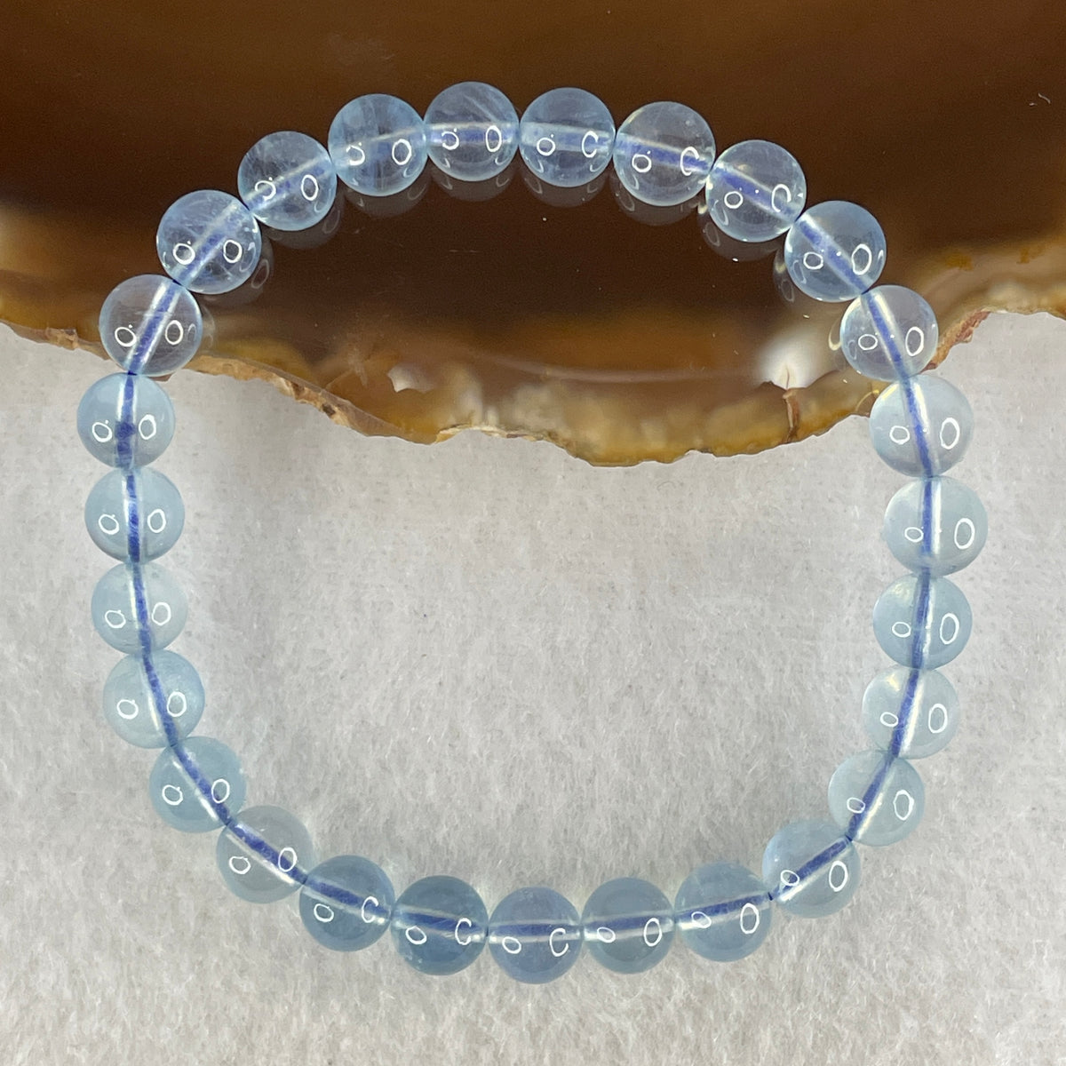 Certified Above Average Natural Aquamarine Beads Bracelet | 15cm with 27 Beads 6.8mm (10.94g | Ocean Blue Translucency |Throat & Third Eye Chakra Harmony, Tranquil Communication & Serene Wealth Shield)