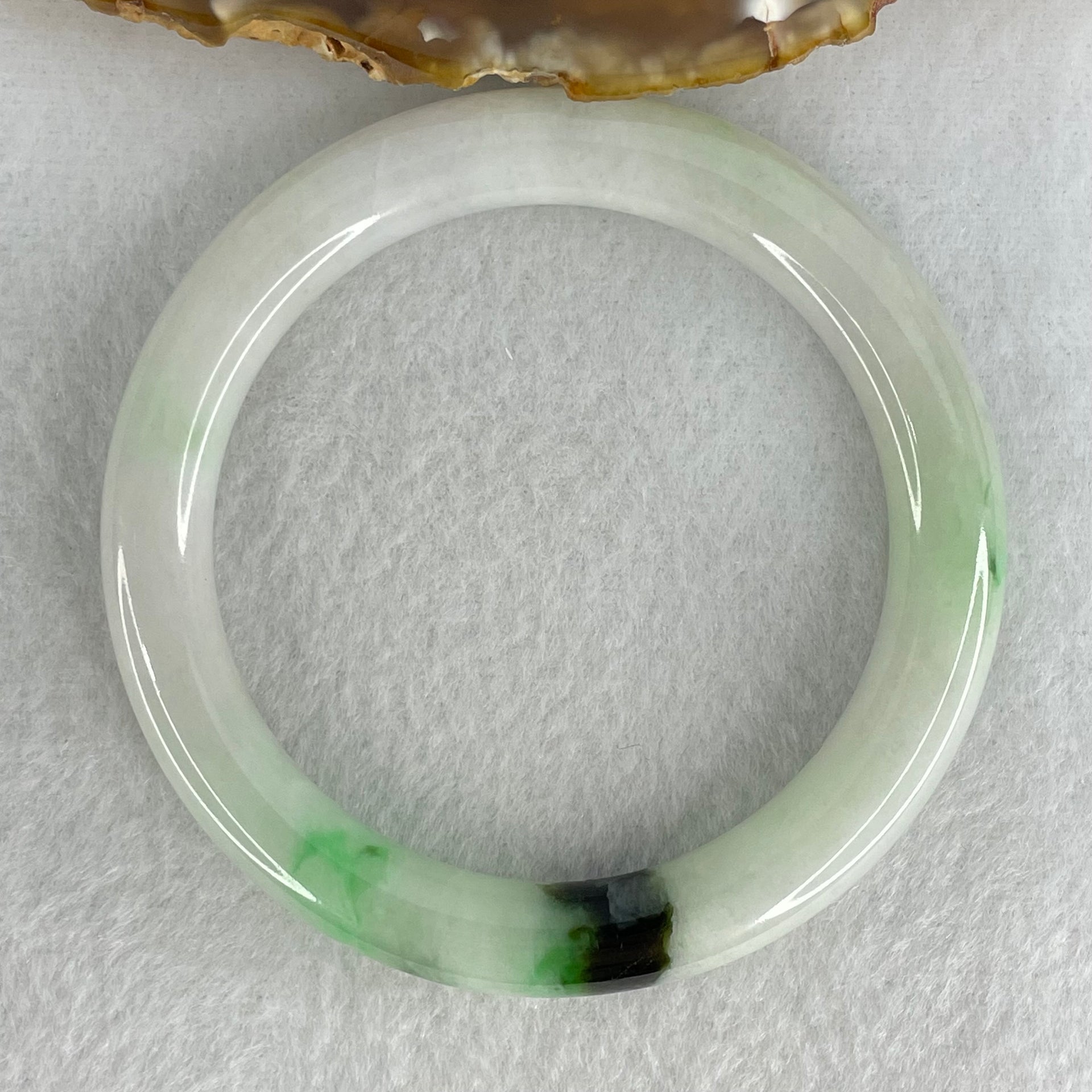 Type A Green with Moss Green Patches Jadeite Bangle Internal Diameter 55.0mm 46.39g 9.4 by 9.6mm (Internal Lines) - Huangs Jadeite and Jewelry Pte Ltd