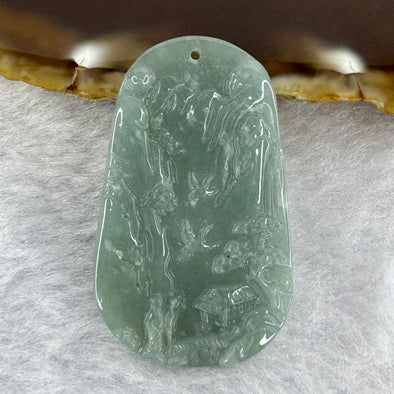 Type A Blueish Green Jadeite Shan Shui Pendant 7.29g 24.5 by 39.9 by 3.7mm - Huangs Jadeite and Jewelry Pte Ltd