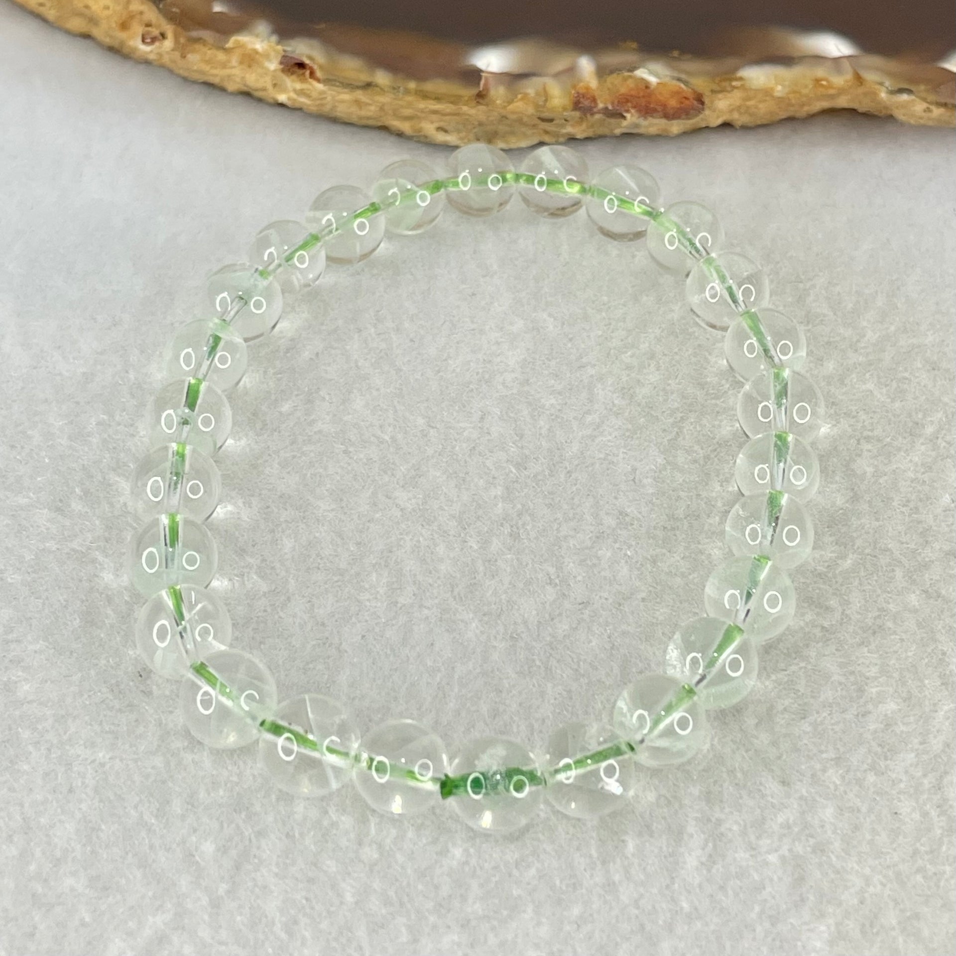 Special Grade Natural Green Phantom Quartz Bracelet 12.98g 15.5cm 7.3mm 26 Beads - Huangs Jadeite and Jewelry Pte Ltd