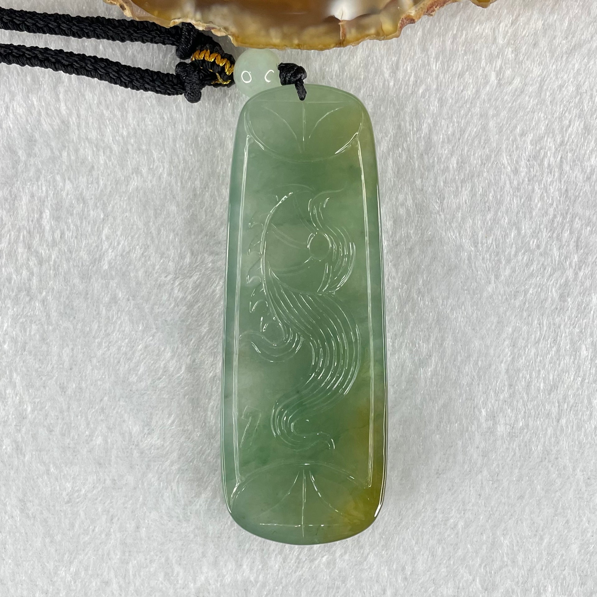 Grandmaster Type A Icy Blueish Green Jadeite Fu Gou on Dragon Pendant 30.95g 68 by 25 by 9.3mm - Huangs Jadeite and Jewelry Pte Ltd