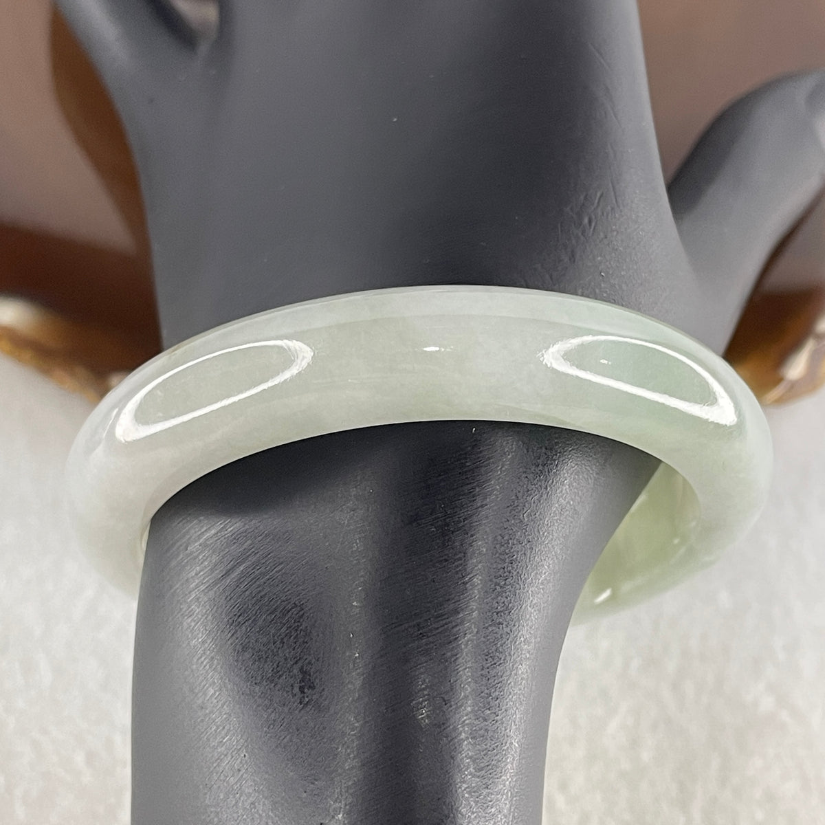 Natural Type A Jelly Light Green & Faint Lavender Jadeite Bangle | (49.99g | 52.1mm Inner Diameter | 11.8mm x 8.5mm | Perfect | Synergy, "Zi Qi Dong Lai" Noble Benefactor Magnet & Feng Shui Serenity Anchor) - Huangs Jadeite and Jewelry Pte Ltd