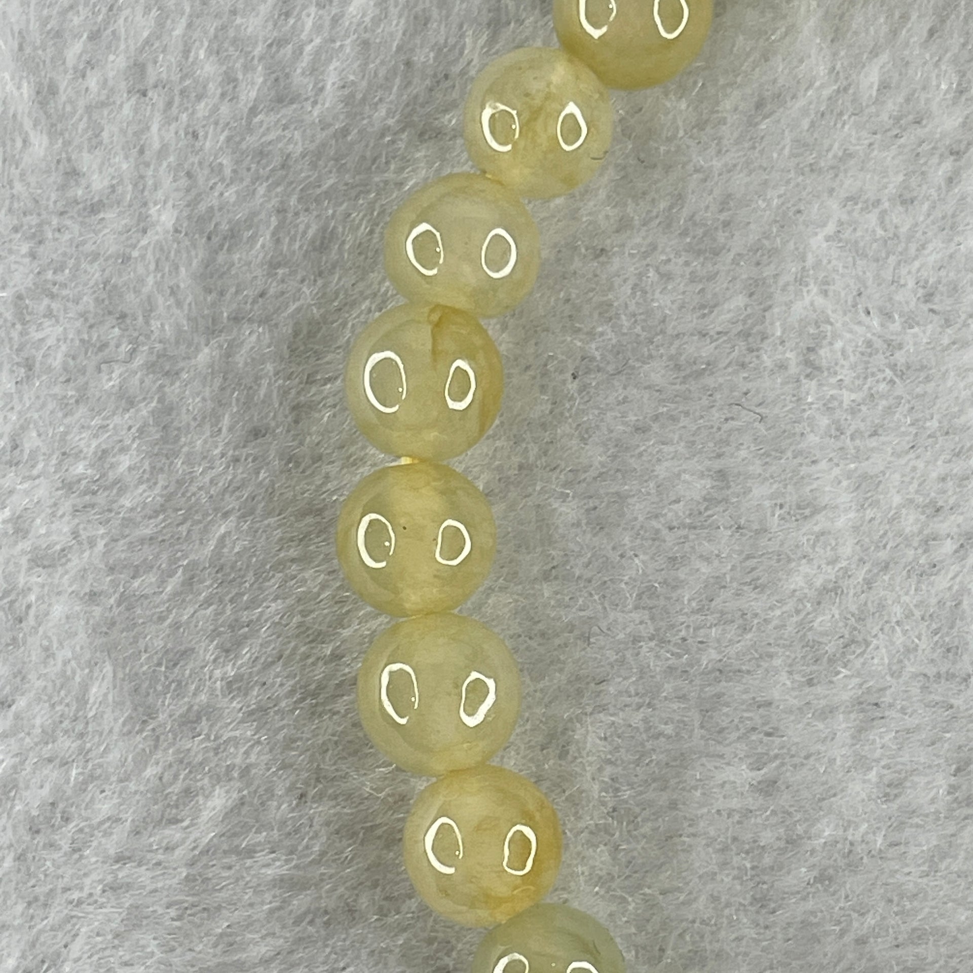 High Grade Natural Type A Semi Icy Light Yellow Jadeite  Beads Bracelet 15.20g 15.5cm 7.2mm 27 Beads - Huangs Jadeite and Jewelry Pte Ltd