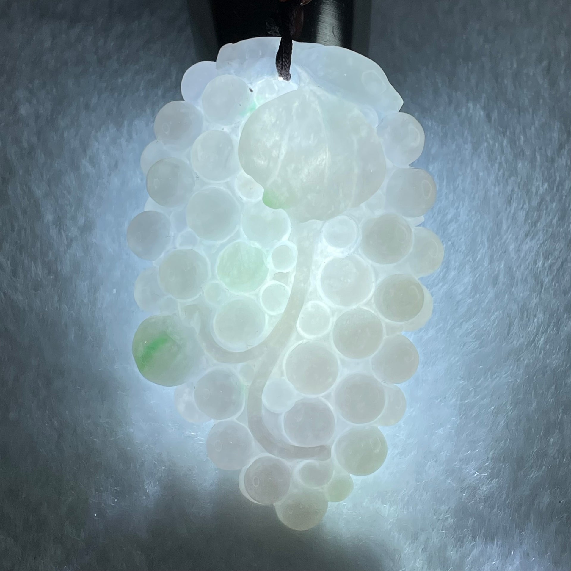 Grandmaster Type A Light Lavender with Green Patch Jadeite Grapes Pendant 《多子多福》 42.08g 60.7 by 39.0 by 11.8mm - Huangs Jadeite and Jewelry Pte Ltd