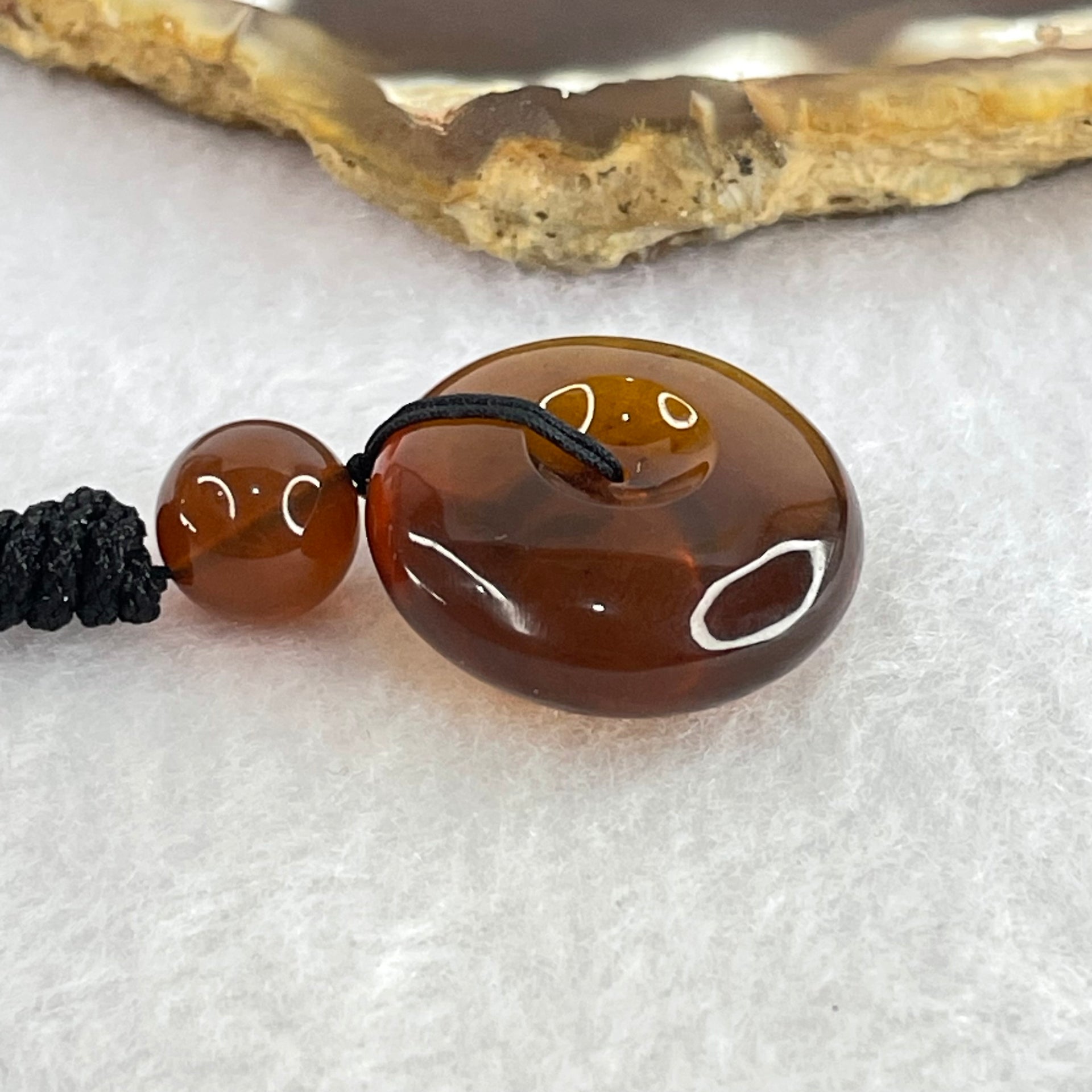 Natural Cognac Amber Ping An Kou Donut Pendant 3.92g 22.1 by 9.6mm 9.2mm 1 Beads - Huangs Jadeite and Jewelry Pte Ltd