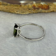 Natural Faceted Czech Republic Moldavite Meteorite Crystal in S925 Sliver Ring (Adjustable Size) 天然捷克陨石925银戒指 1.43g 9.0 by 7.0 by 4.6mm - Huangs Jadeite and Jewelry Pte Ltd