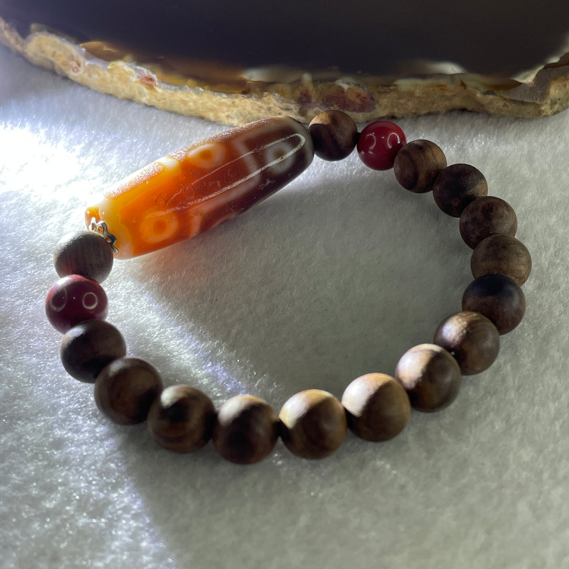Natural Wooden Beads with 9 Eyes Dzi Bead Bracelet 16.46g 147cm 38.9 by 13.0mm 9Eye - 8.2mm 17 Beads - Huangs Jadeite and Jewelry Pte Ltd