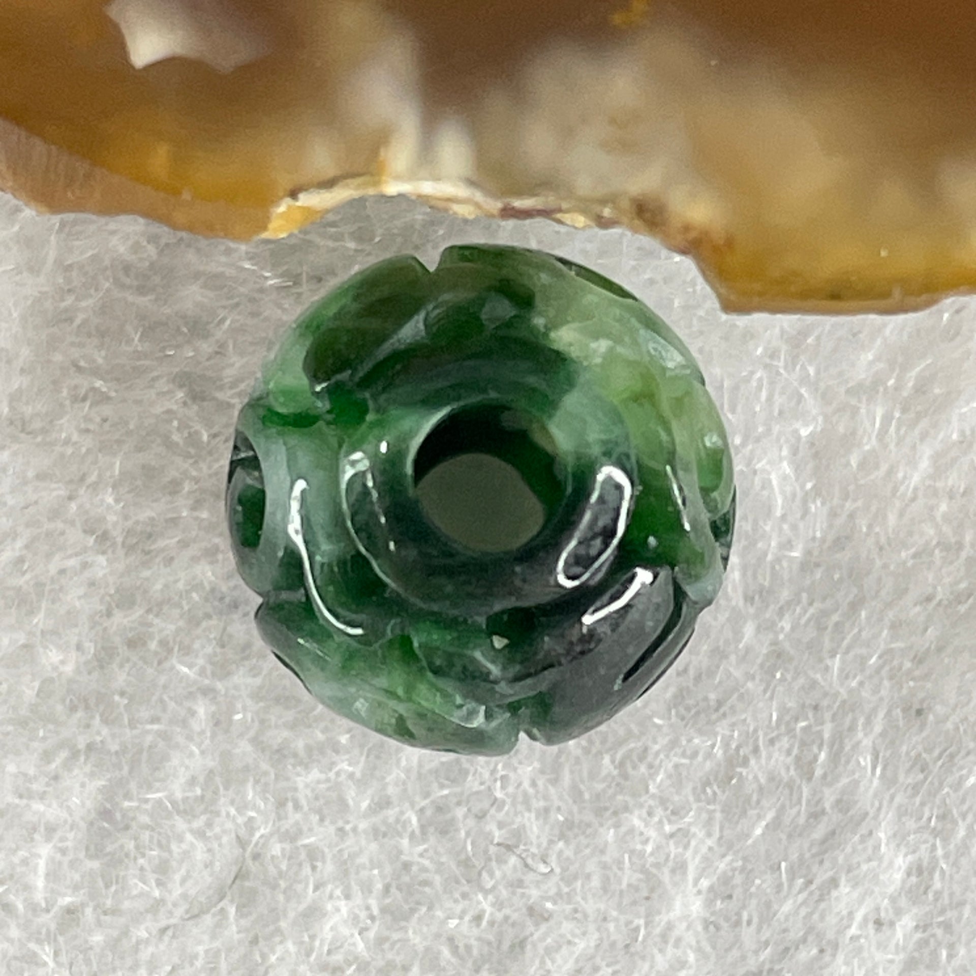 Natural Type A Lao Keng Old Mine Green with Light Green Jadeite Flora Carving Bead Charm 1.38g 10.7mm - Huangs Jadeite and Jewelry Pte Ltd