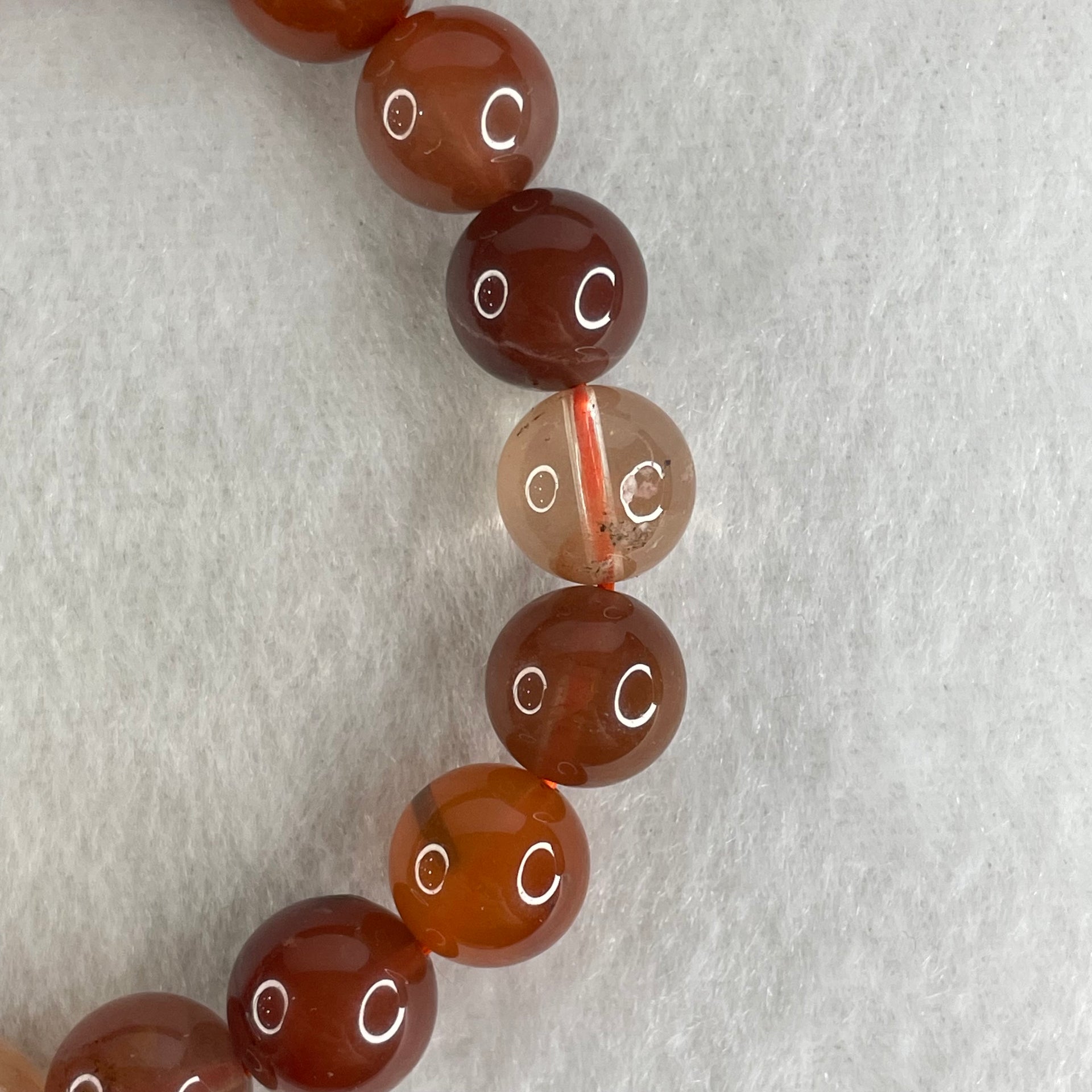Natural Red Agate Beads Bracelet 27.64g 15.5cm 10.4mm 19 Beads - Huangs Jadeite and Jewelry Pte Ltd