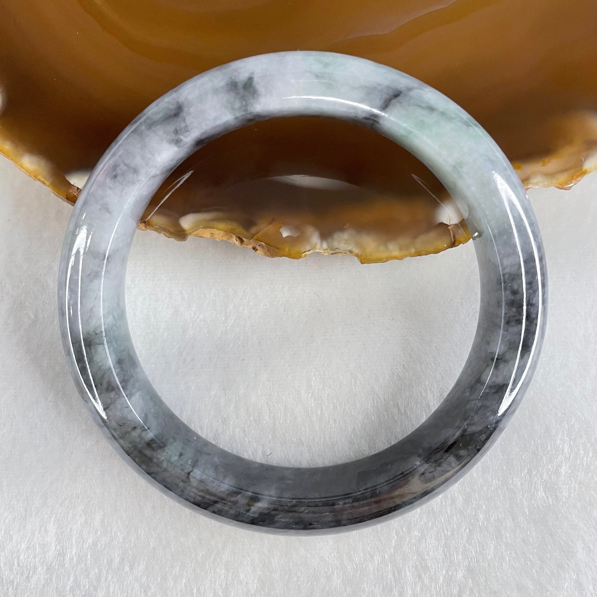 Type A Wuji Grey with Green Jadeite Bangle 61.58g Inner Diameter 56.4mm 12.6 by 8.8mm (Close to Perfect) - Huangs Jadeite and Jewelry Pte Ltd